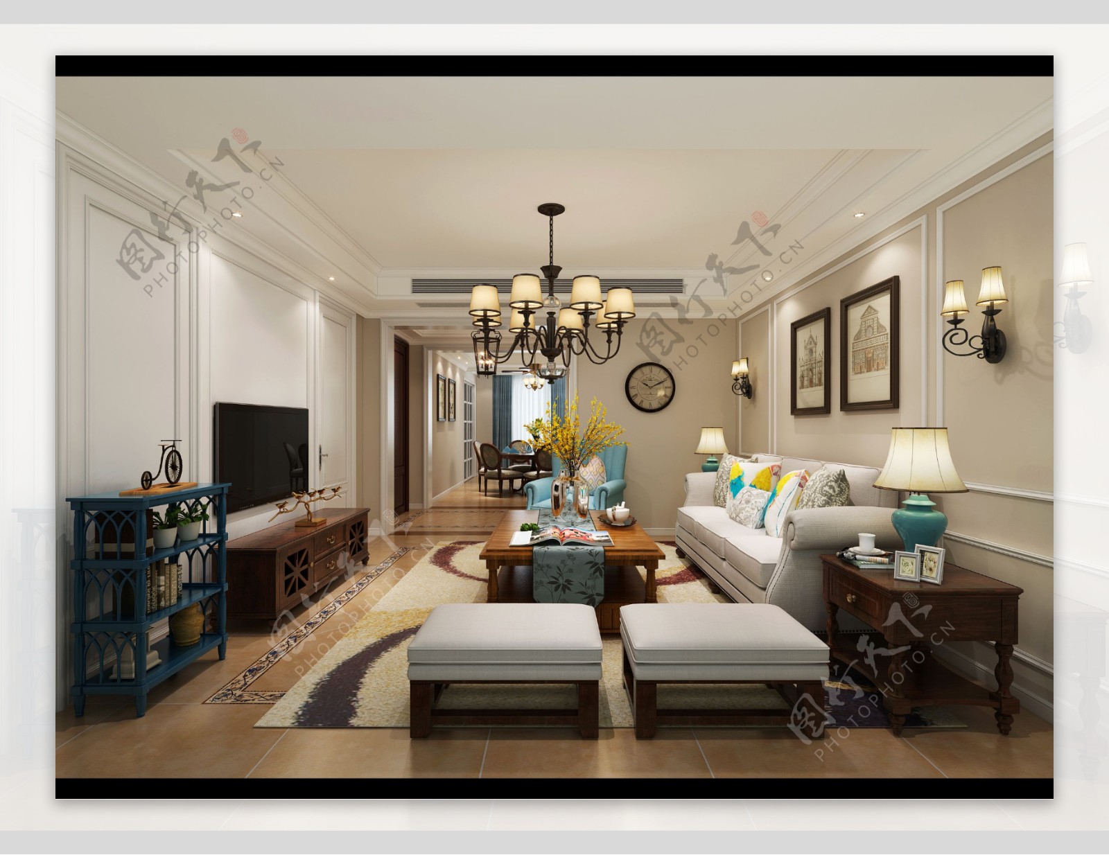 美式室内客厅沙发装修效果图