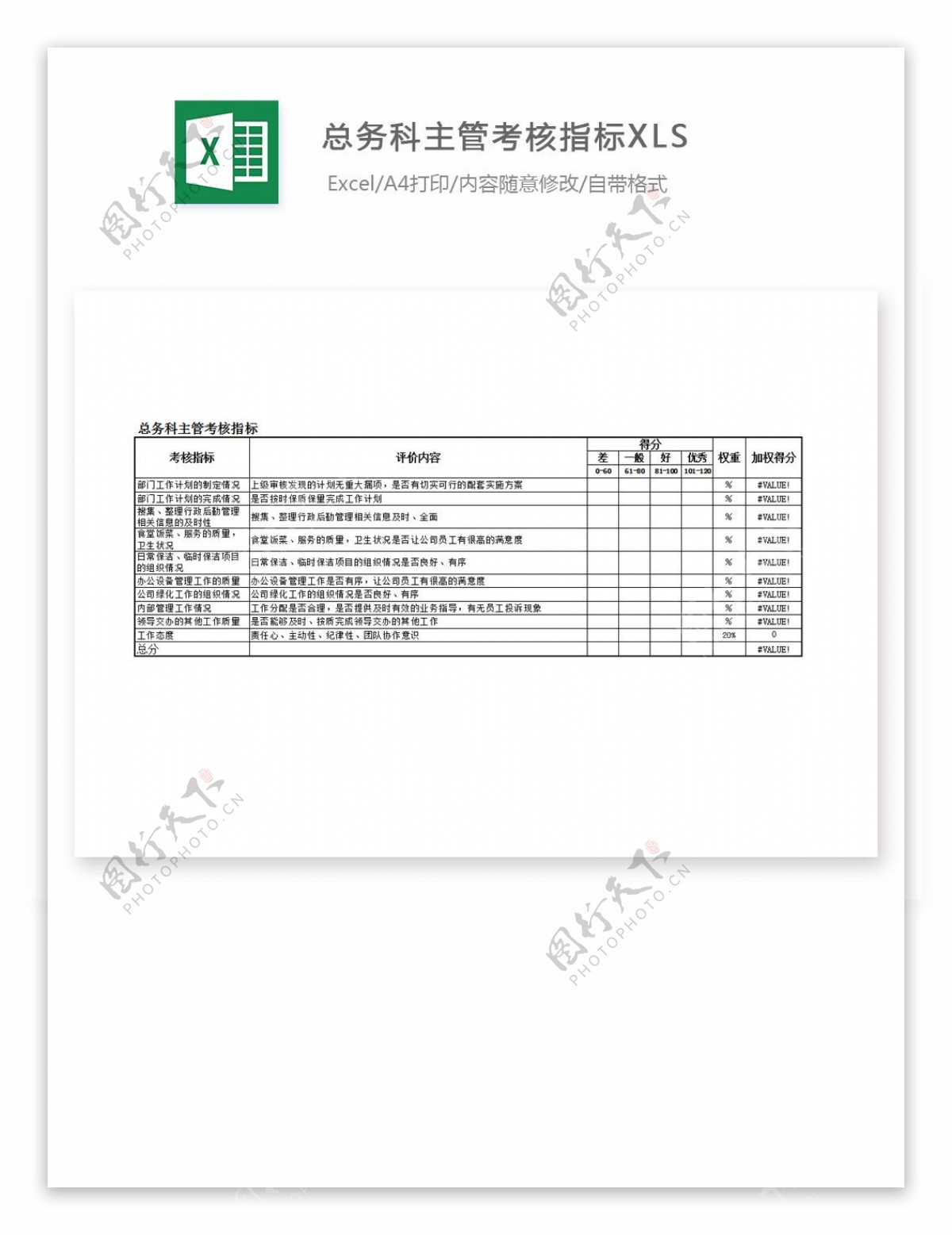 总务科主管考核指标XLS