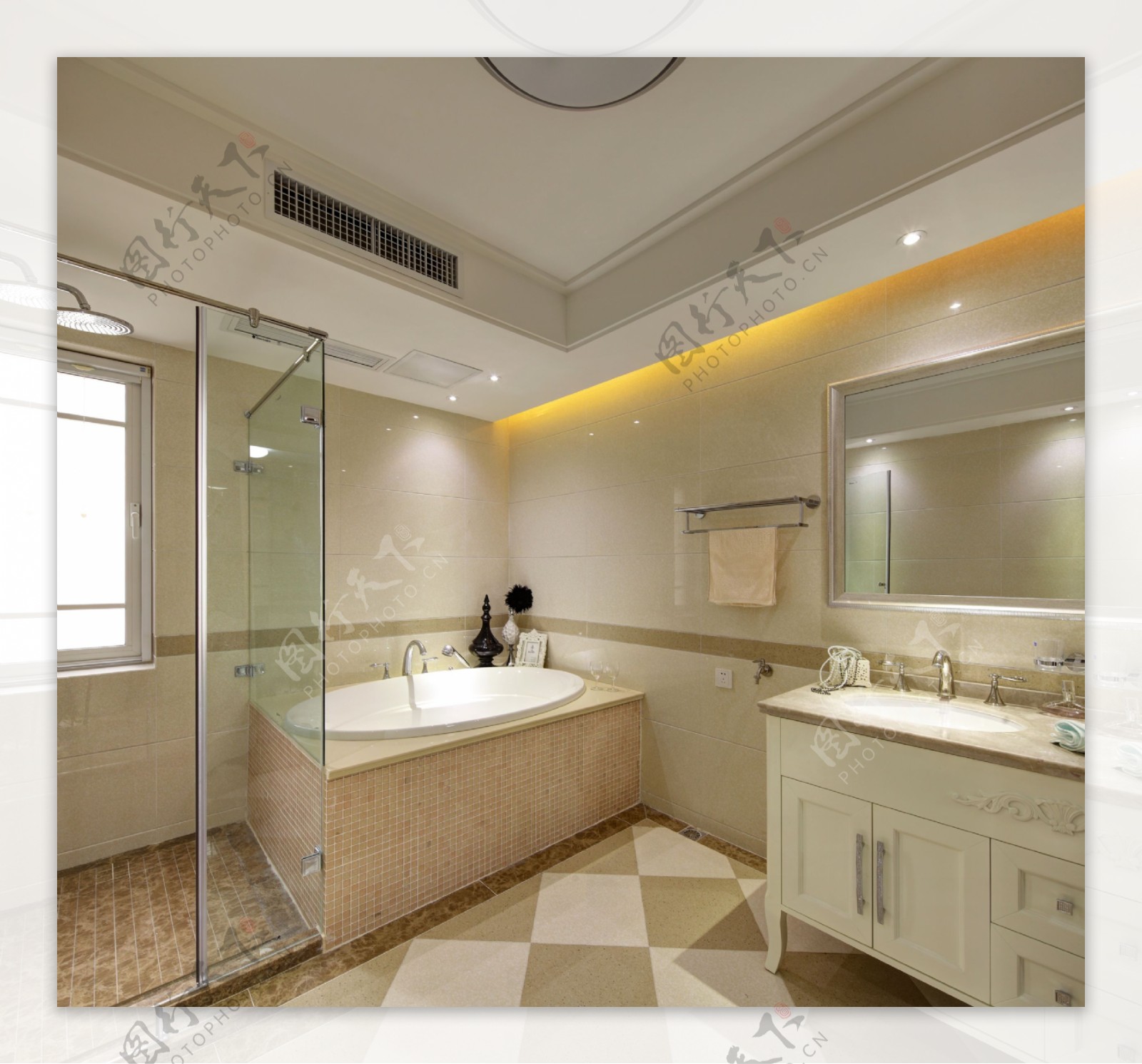 现代时尚浴室瓷砖地板室内装修效果图