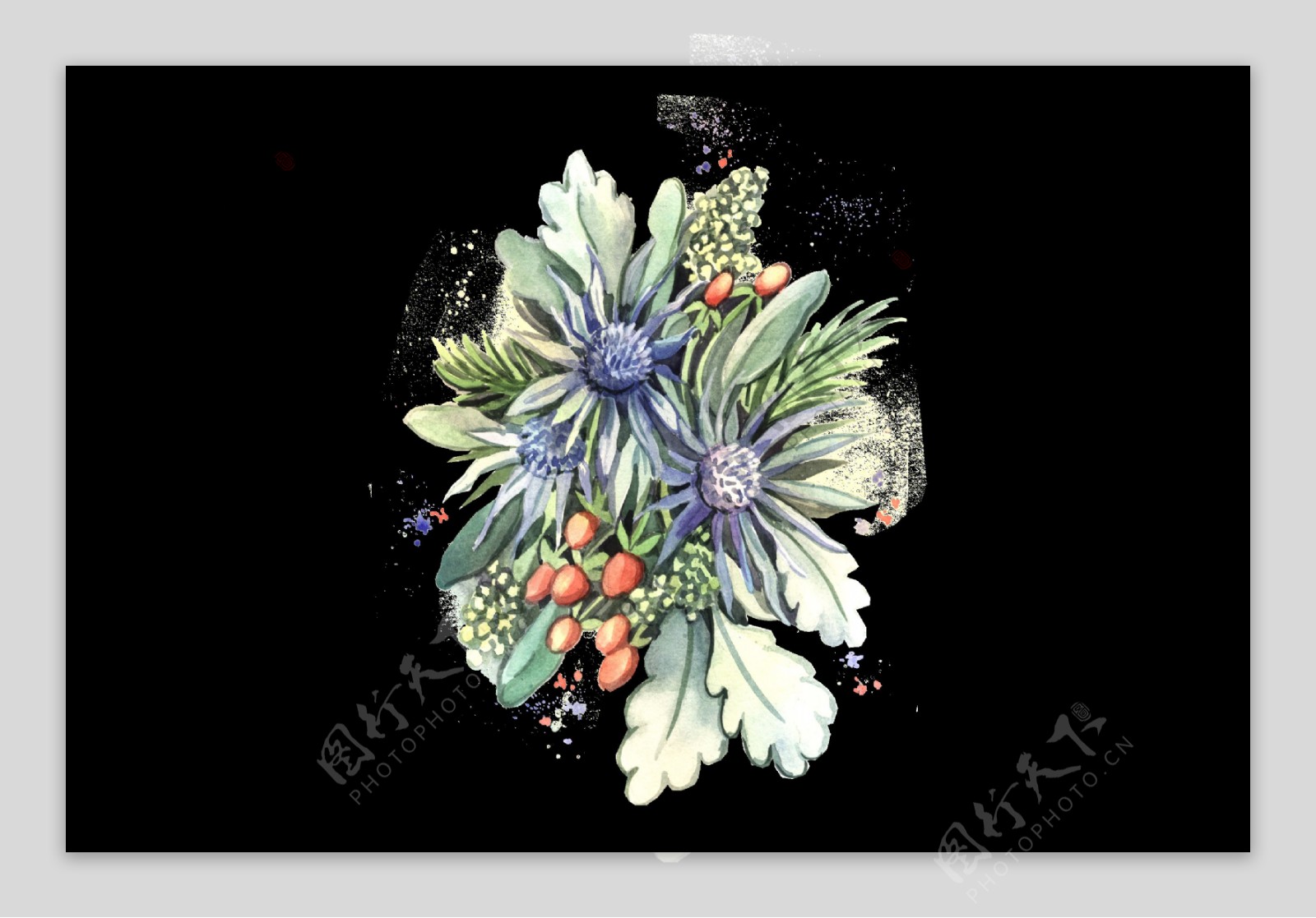 手绘蓝色美丽装饰花朵png透明素材