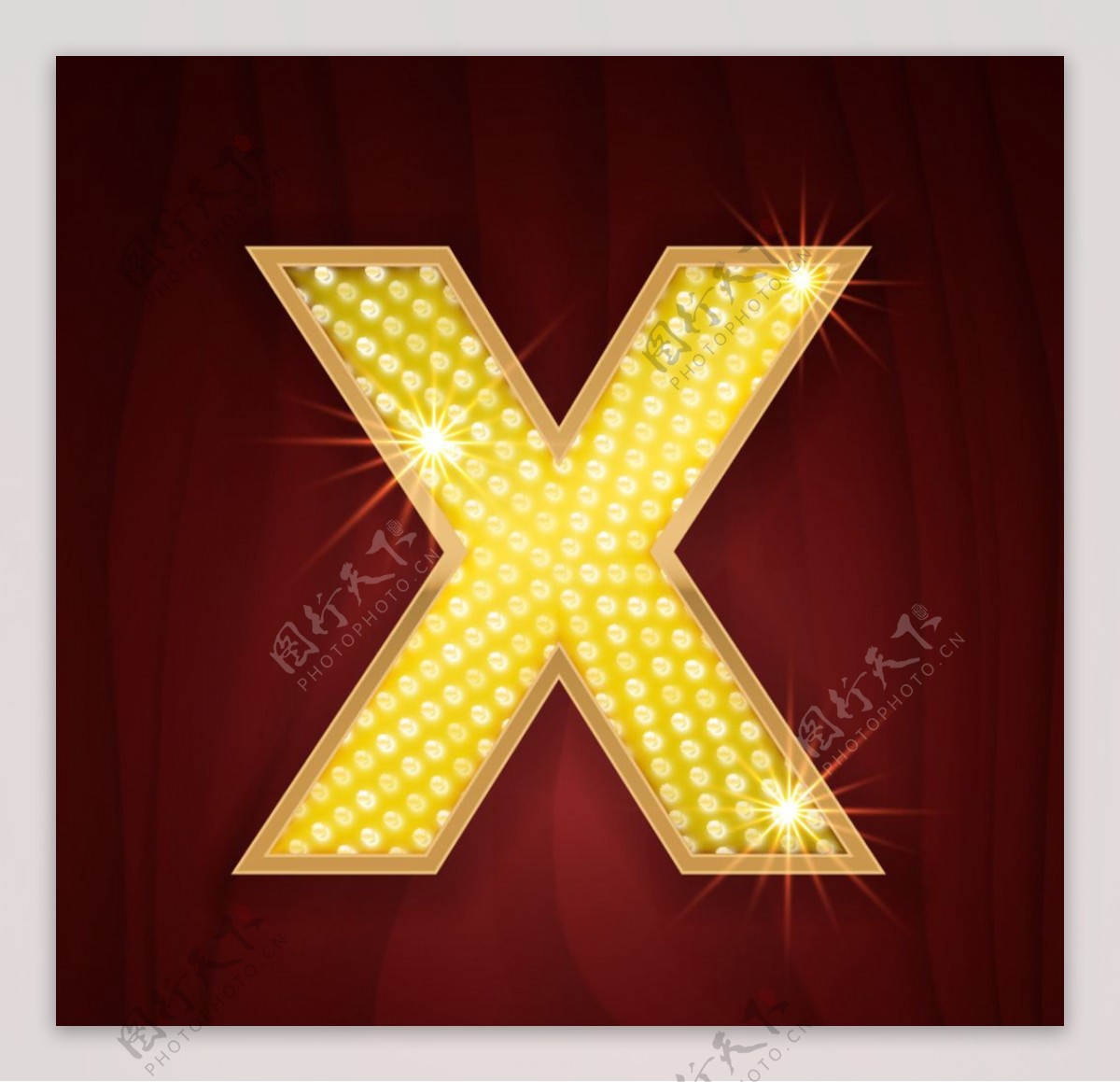 黄色镶边钻石闪耀英文字母X