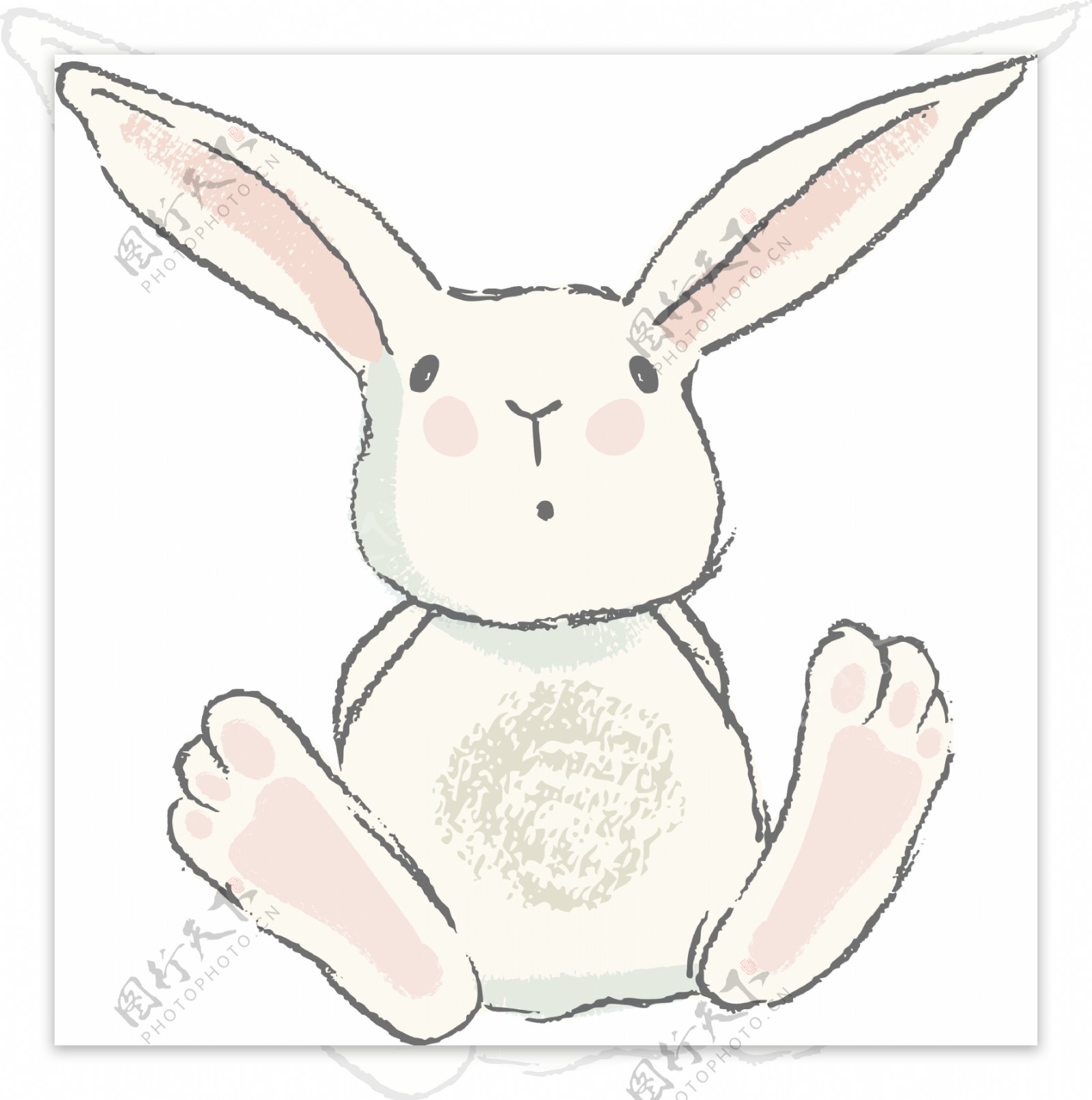 白色水彩可爱兔子卡通透明装饰素材