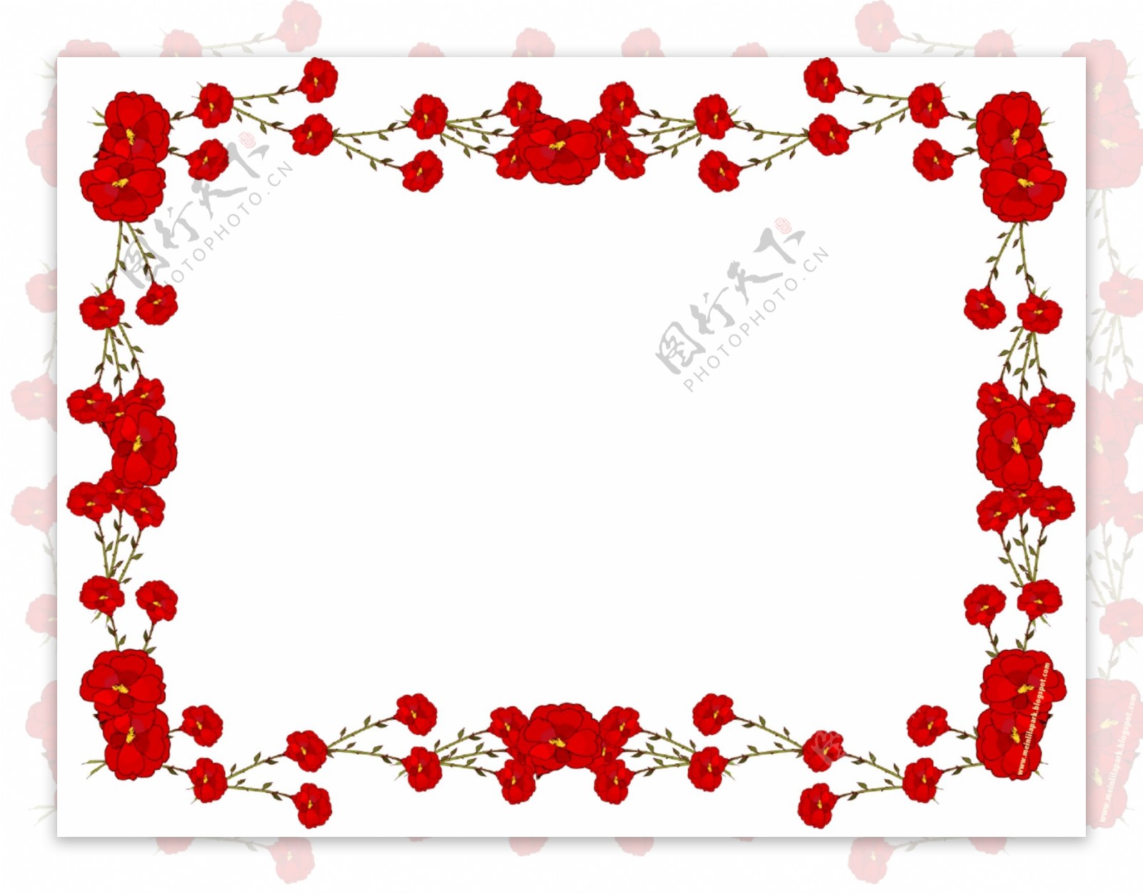 漂亮红花花卉边框免抠psd透明素材