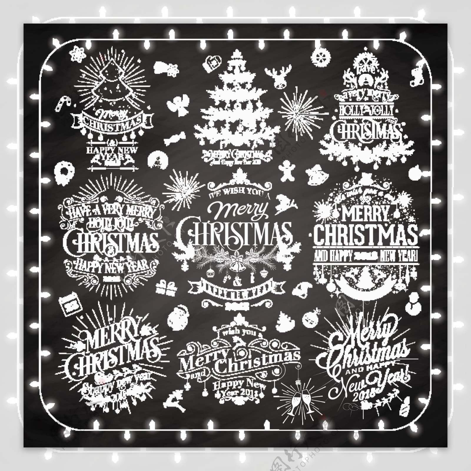 黑白圣诞节元素设计