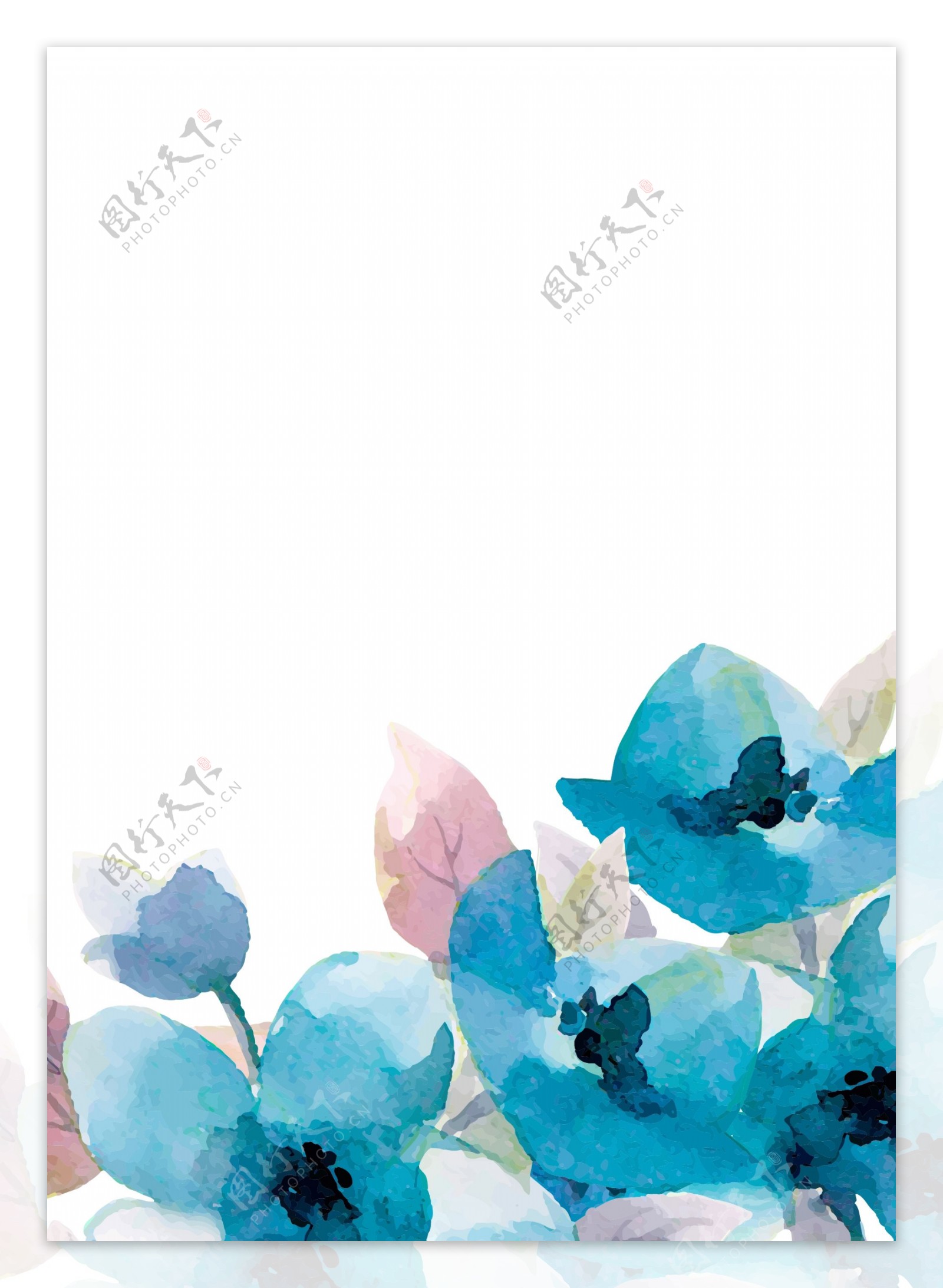 蓝色的水印花朵背景图片大全