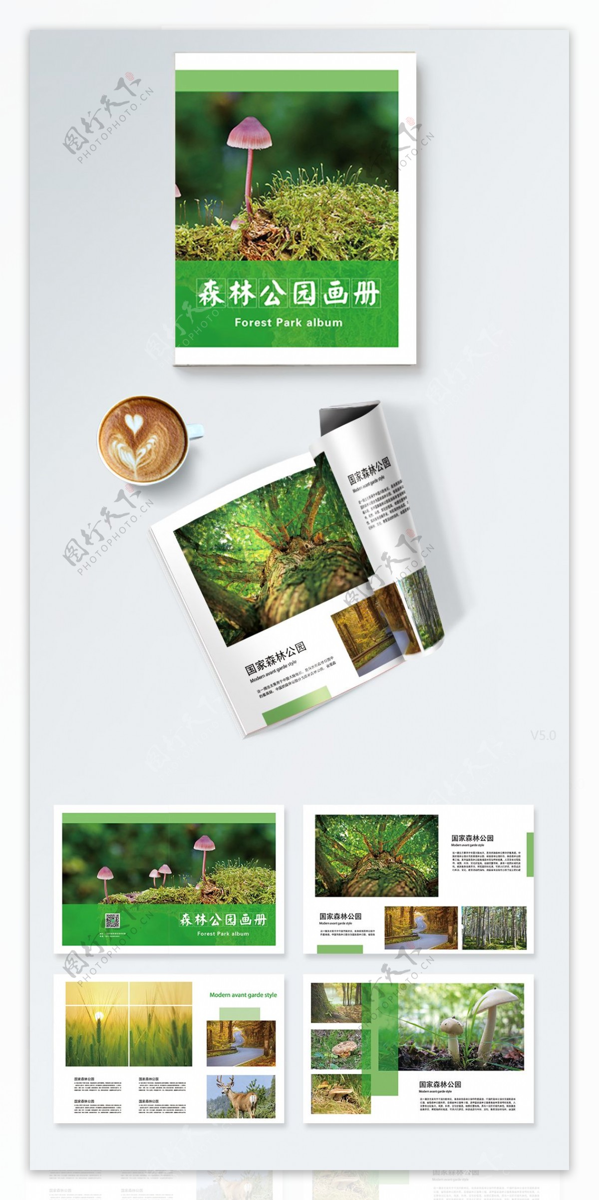 简约绿色森林公园画册设计PSD模板