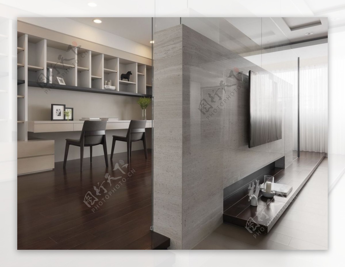 现代清新客厅灰色隔断室内装修效果图