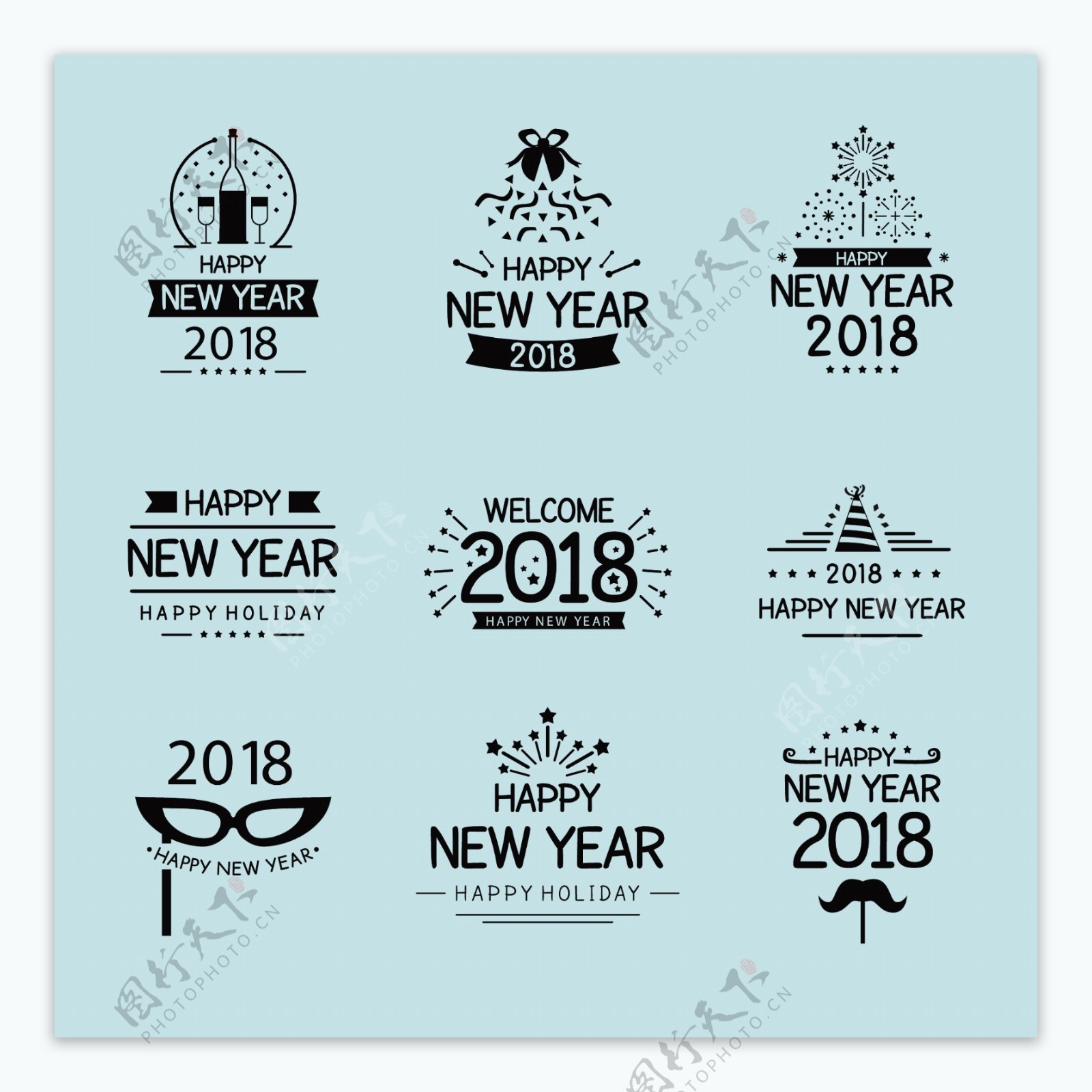 多种2018新年快乐字体标签设计