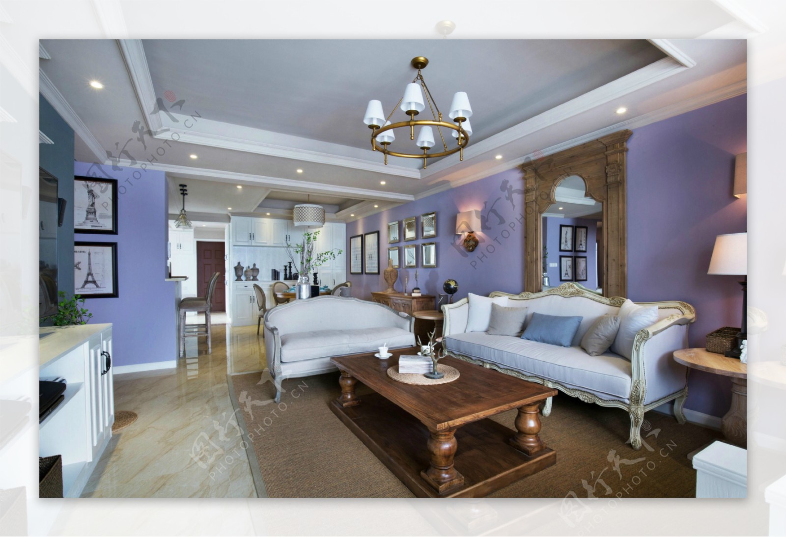 欧式时尚紫色背景墙客厅室内装修效果图