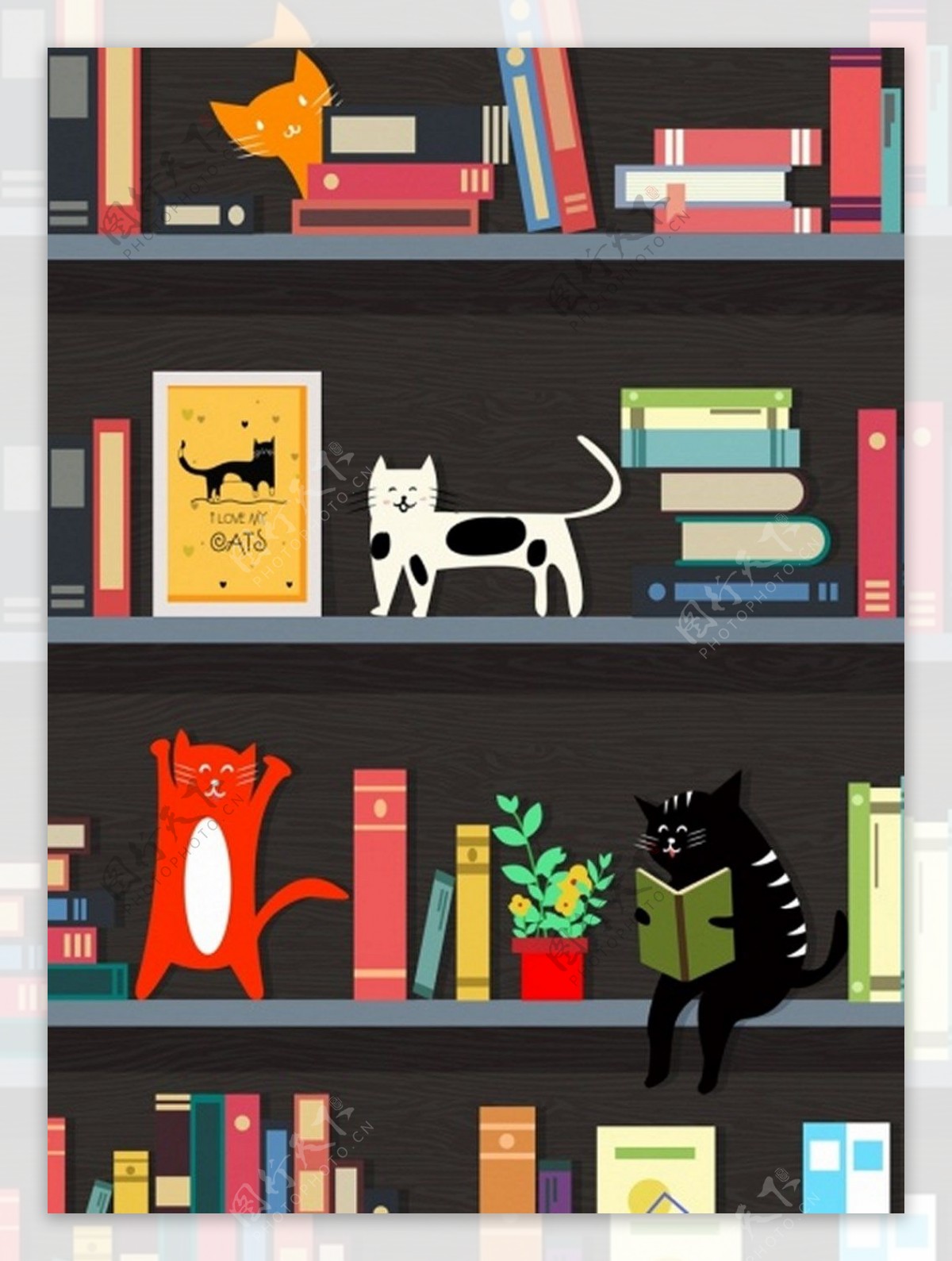 书架猫矢量素材