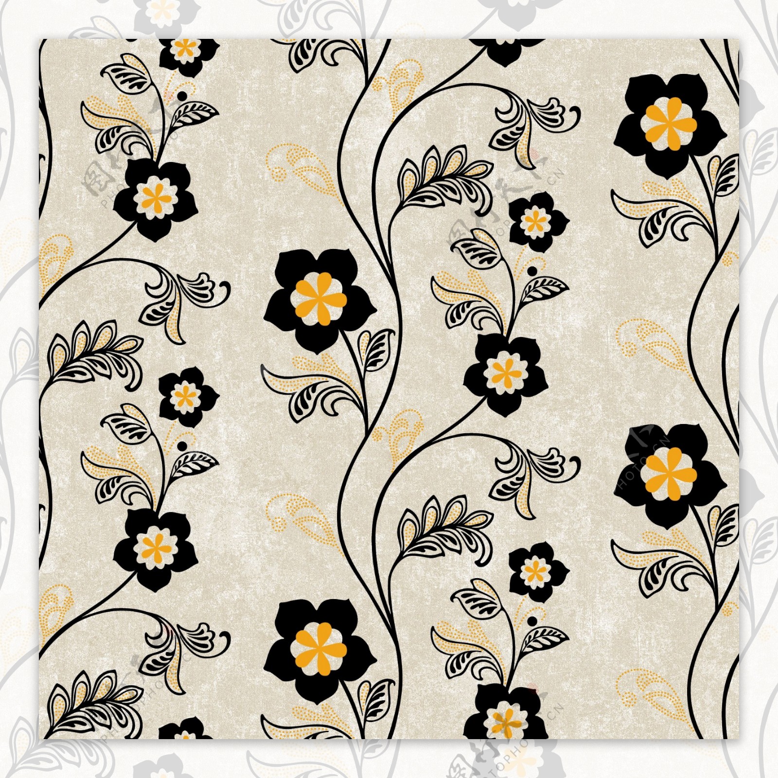 黄黑镂空小花壁纸图案素材