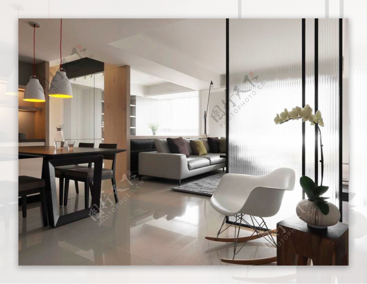 现代客厅白色亮面凳子室内装修效果图