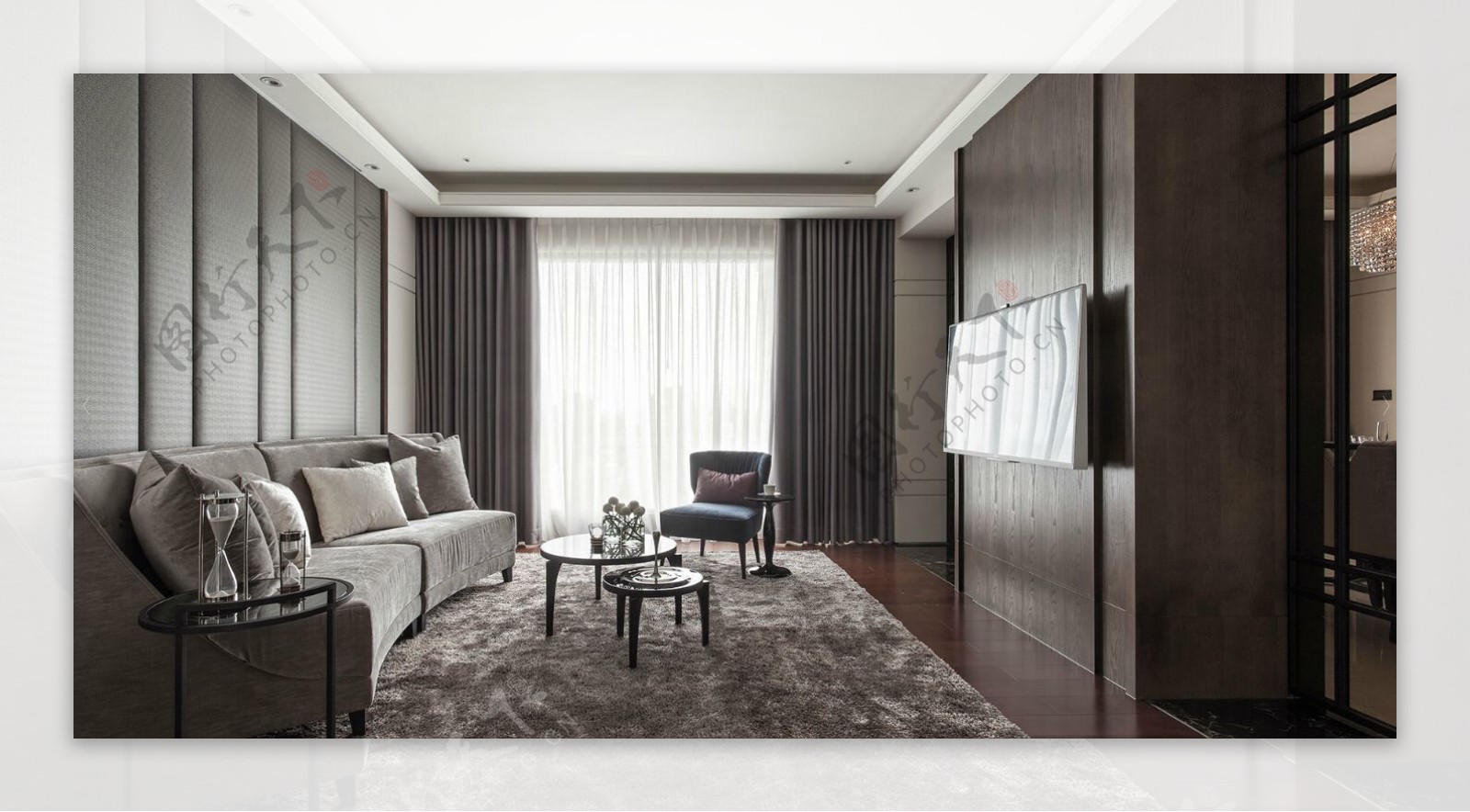 现代客厅褐色花纹毛地毯室内装修效果图