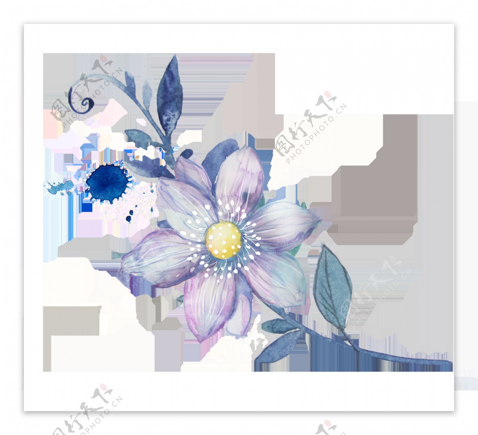 紫蓝花束透明装饰素材