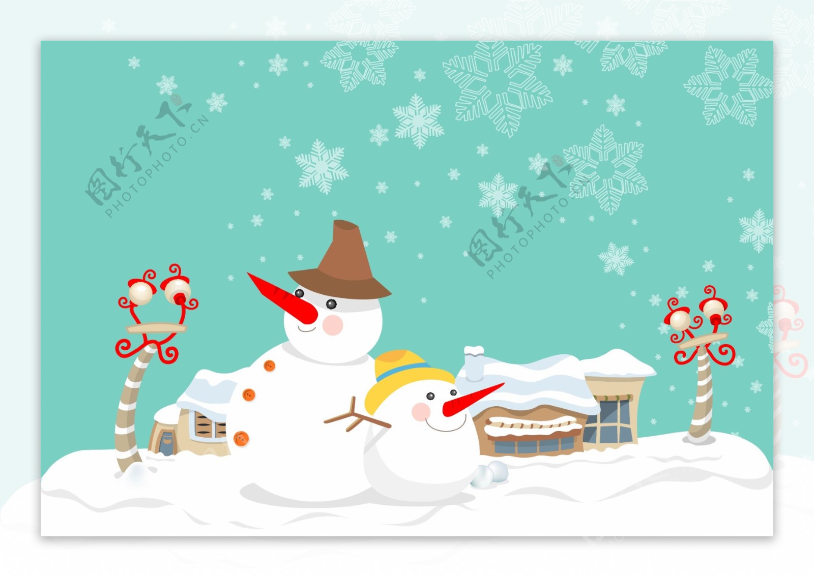 冬季雪人和圣诞背景矢量素材
