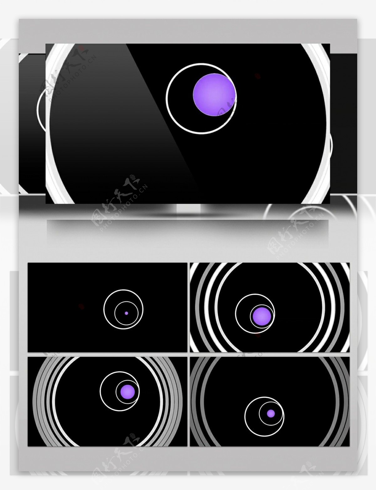 视频素材圆圈白色边框包围紫色球体