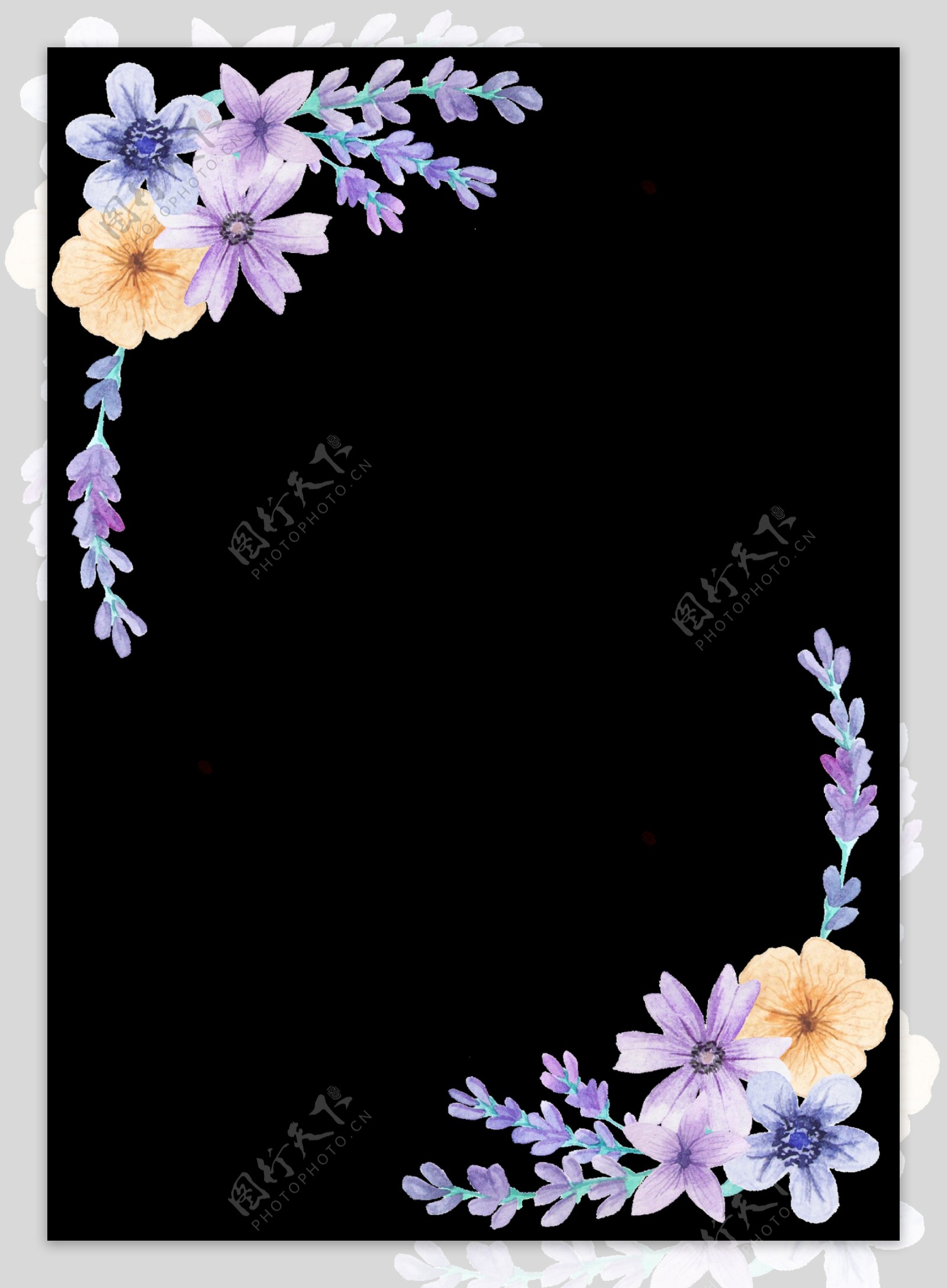 紫色绚丽花卉边框透明装饰素材