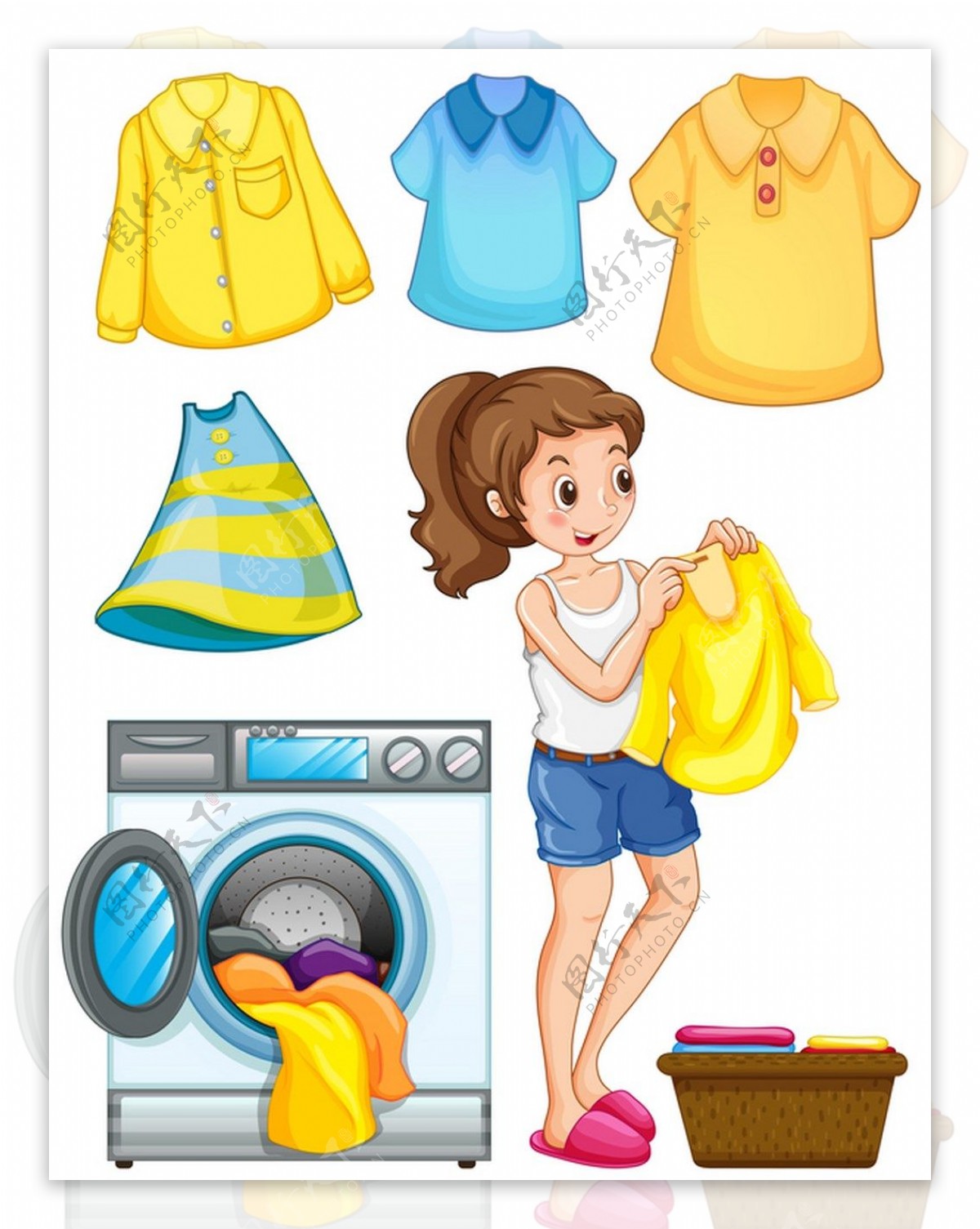 女主人正在洗衣服的图片卡通元素