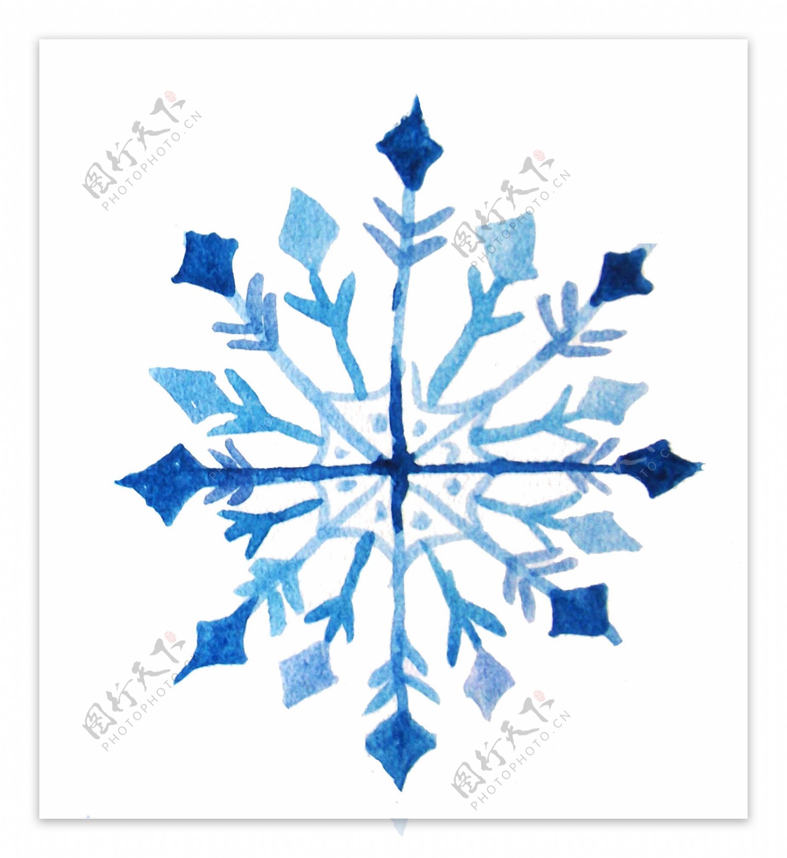 蓝色彩绘几何雪花图形png元素