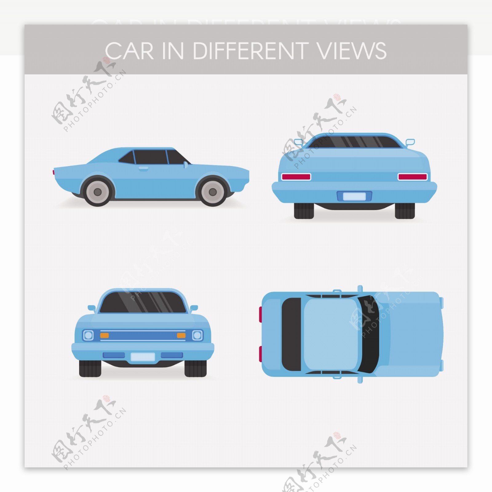 蓝色卡通小轿车设计图案