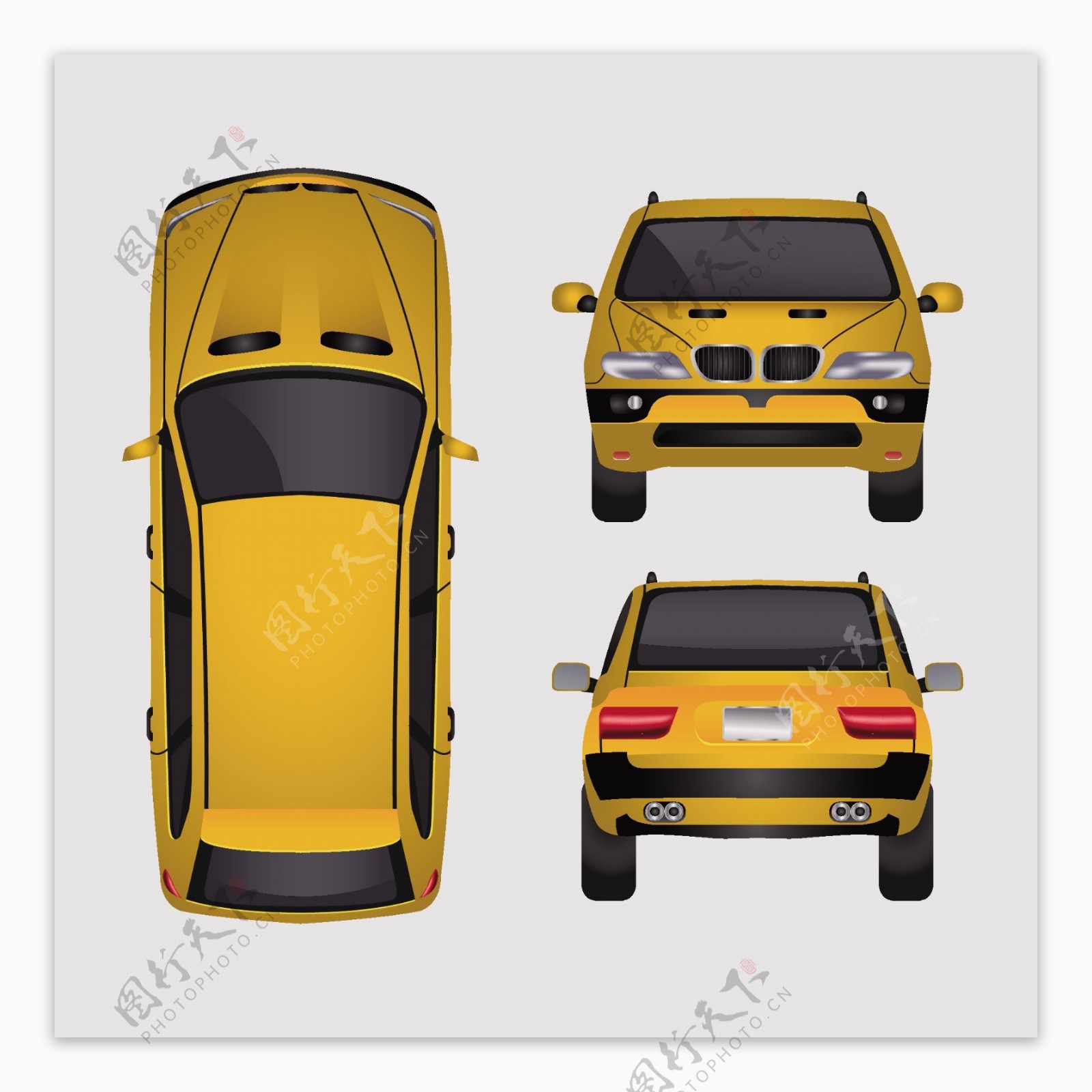 黄色卡通小轿车元素设计
