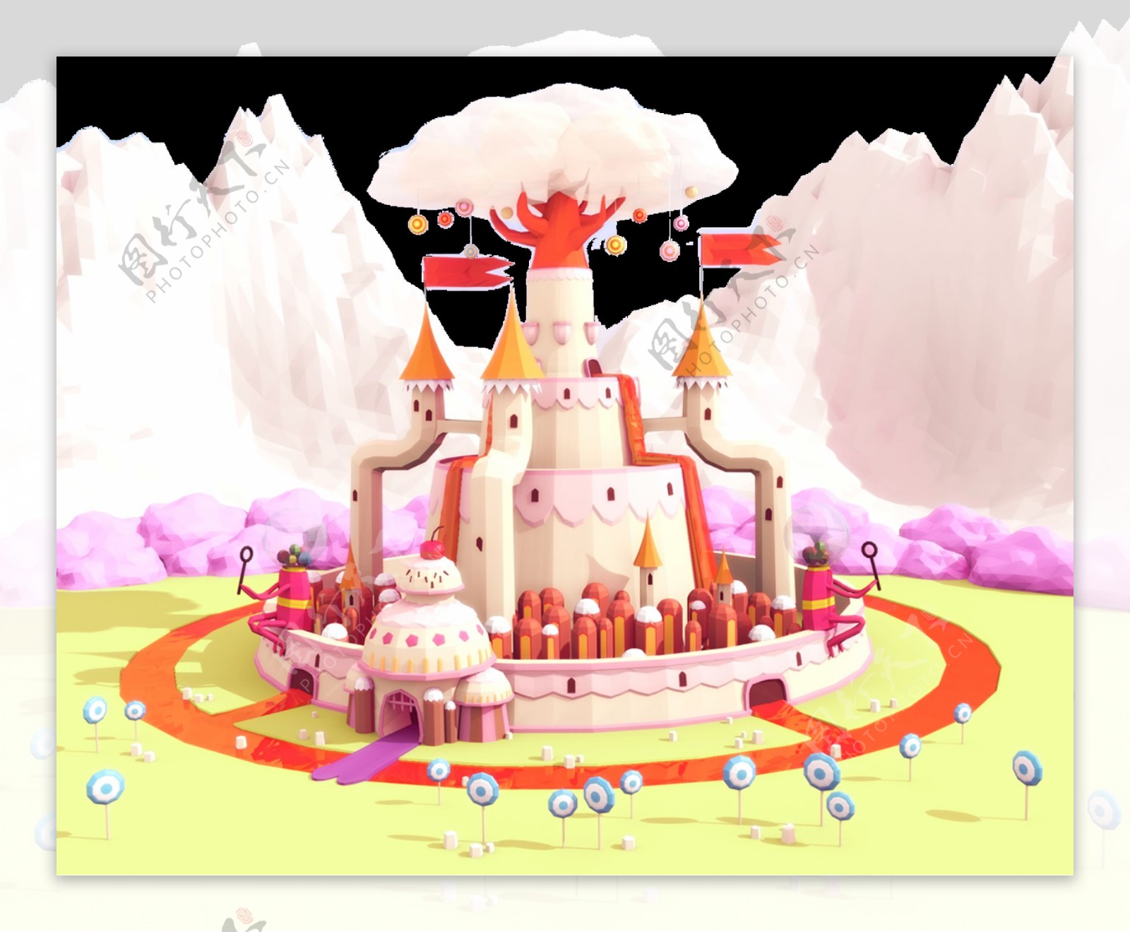 粉色童话城堡建筑元素