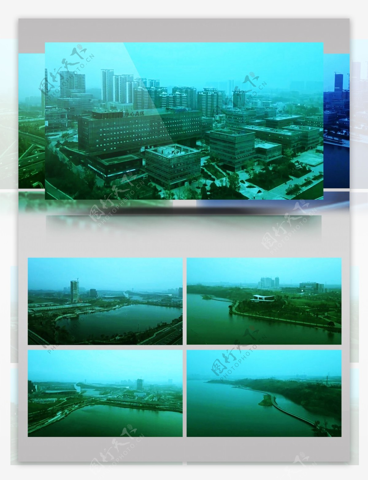 航拍晨雾中特有意境的朦胧城市风景视频1080p