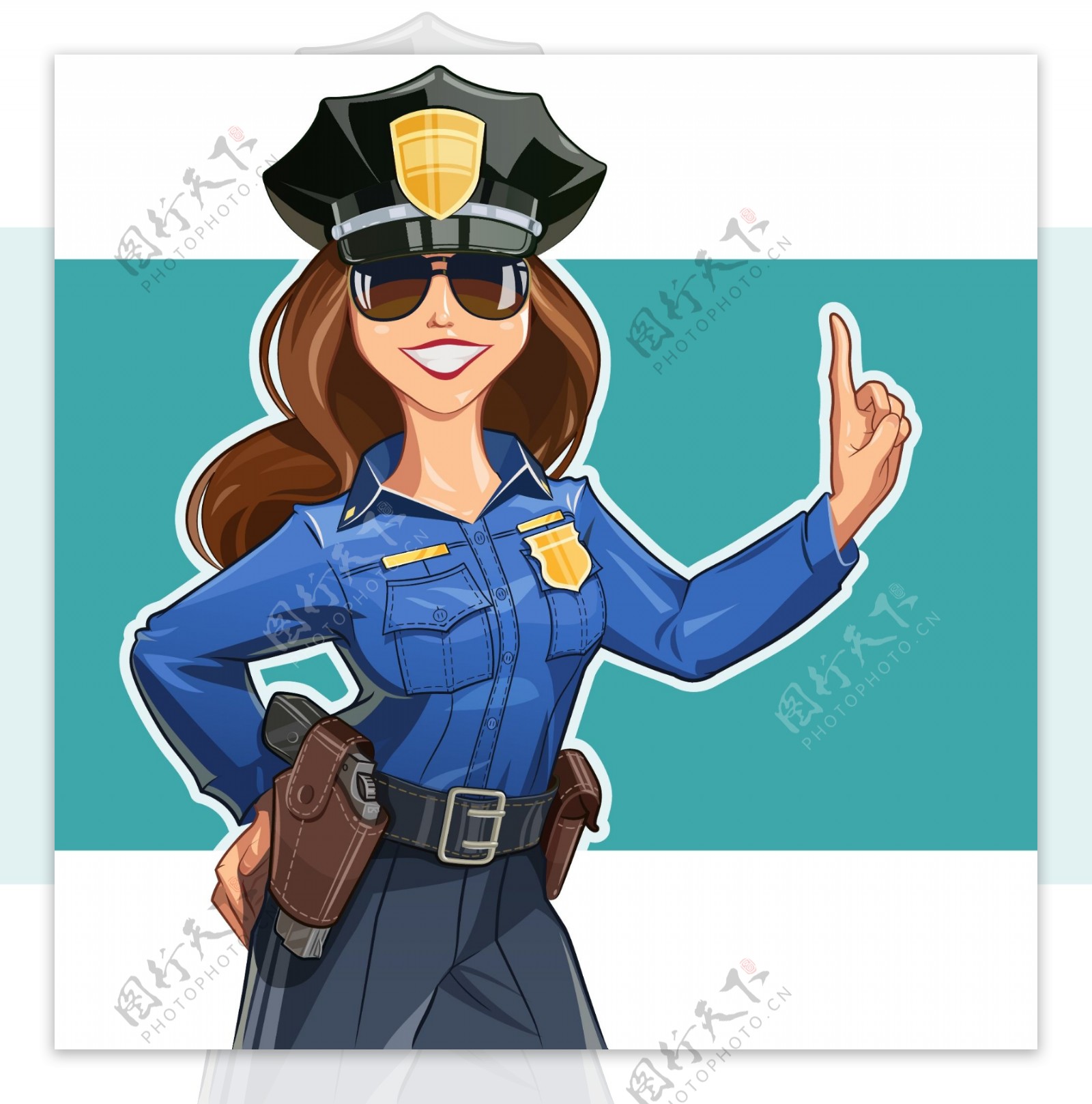 趣味卡通女性警察插画