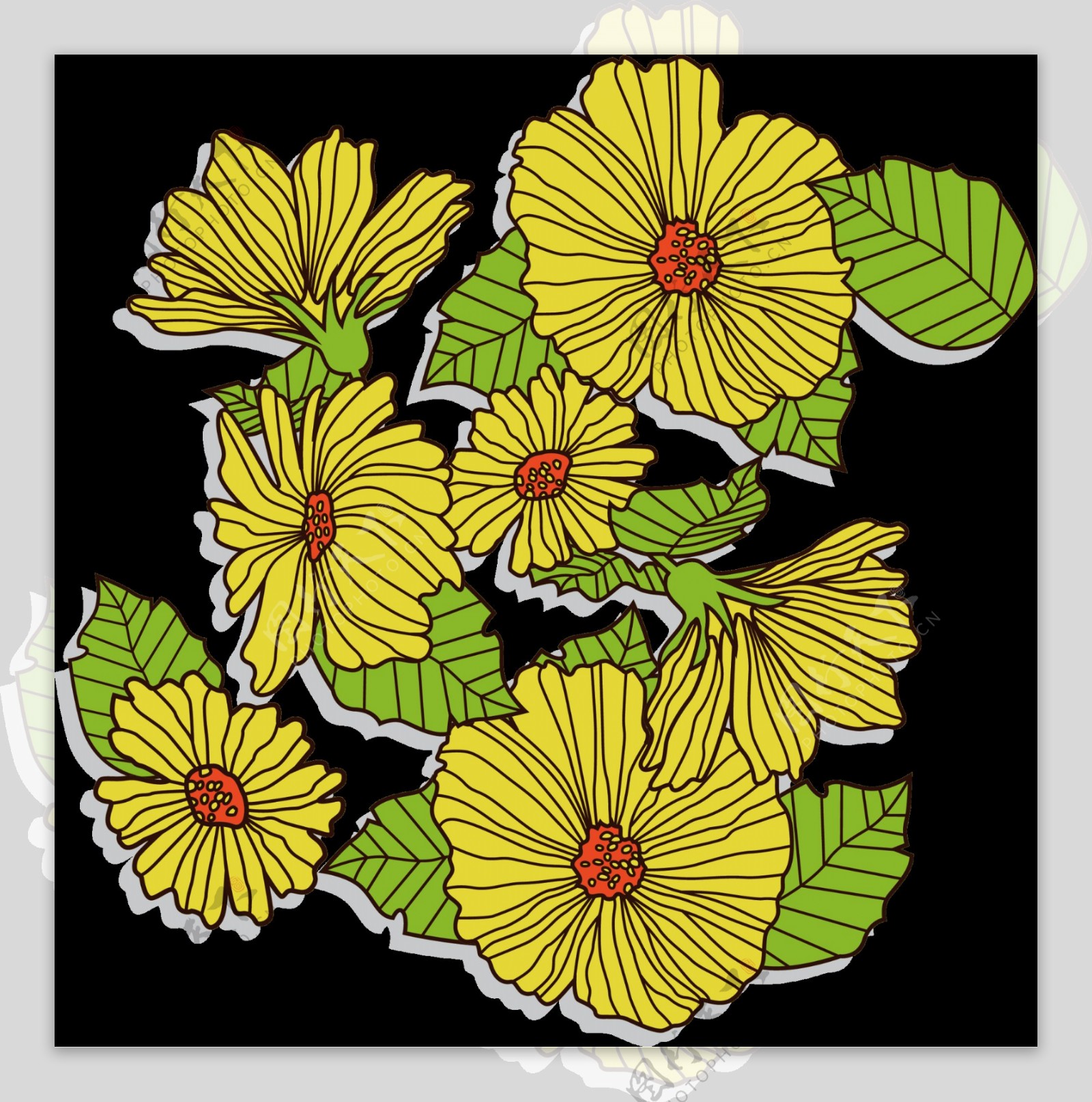 写实风格黄色手绘菊花装饰元素