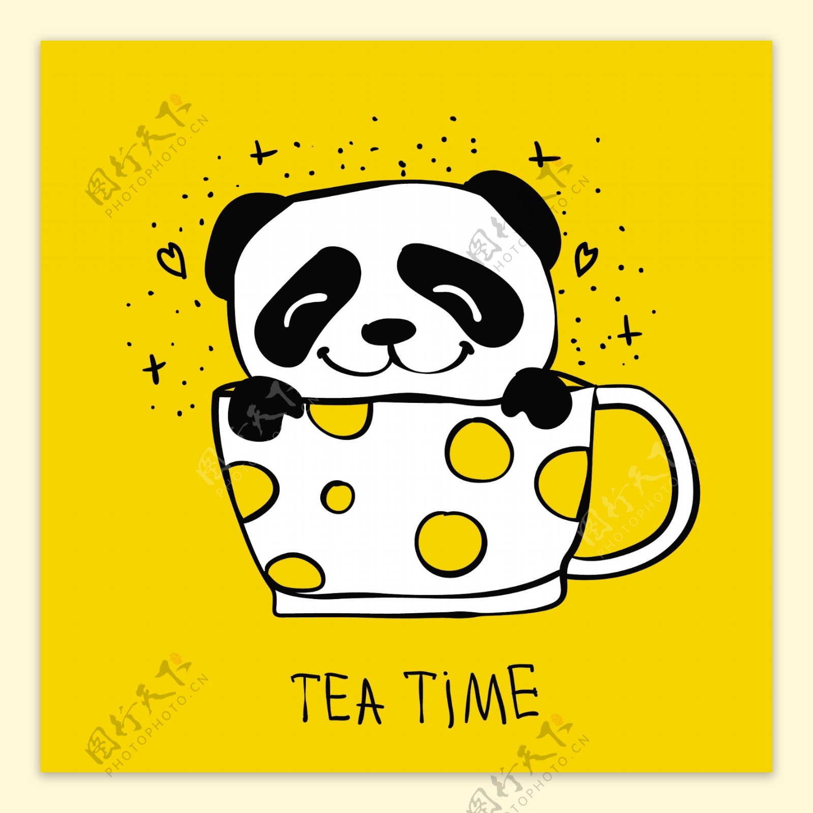 熊猫小茶杯卡通素材