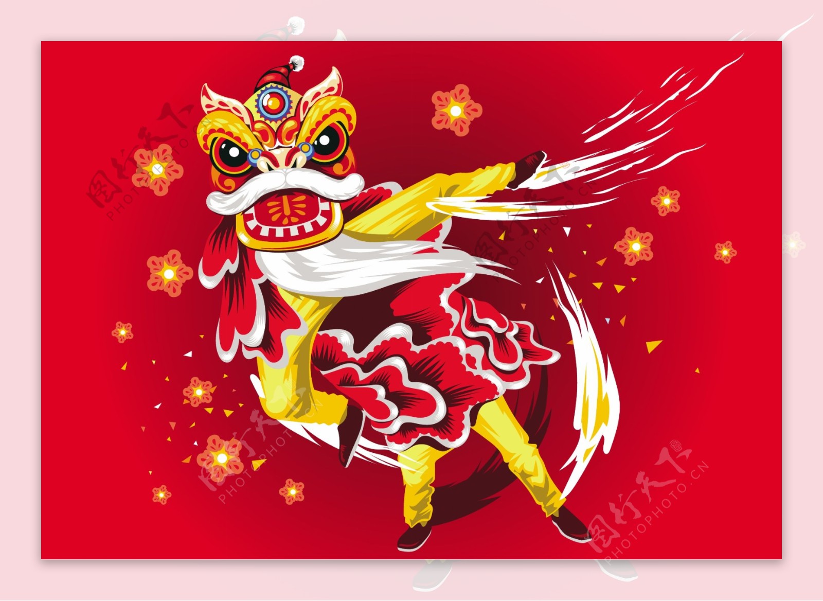 中国年舞狮海报背景模板