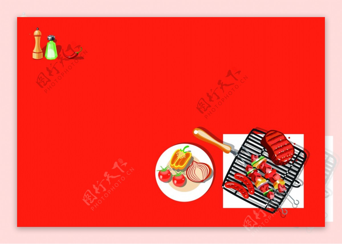 红色火热烧烤食物海报背景素材