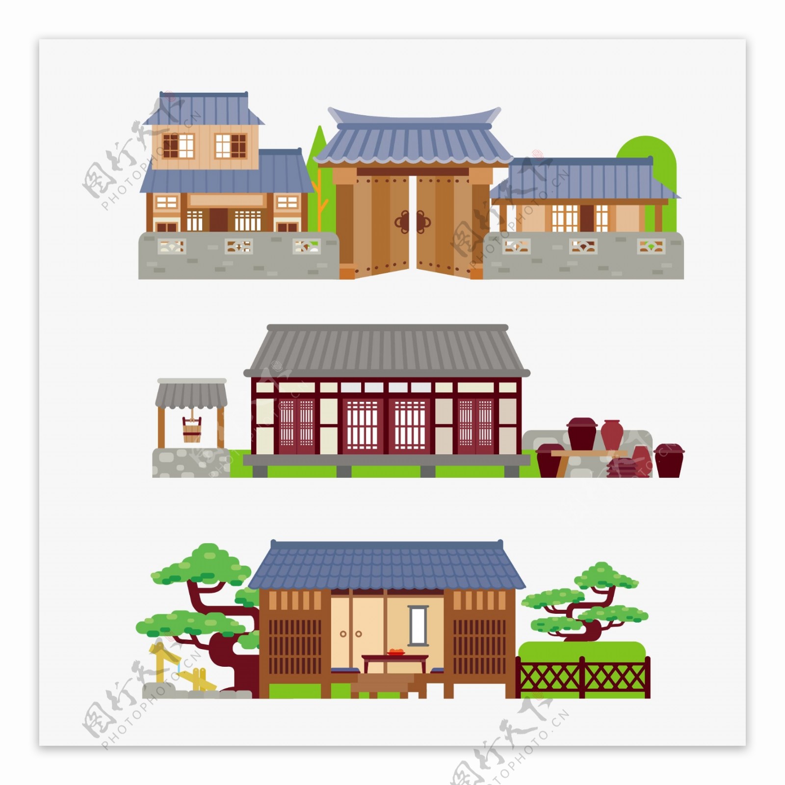 中国传统仿古建筑插画