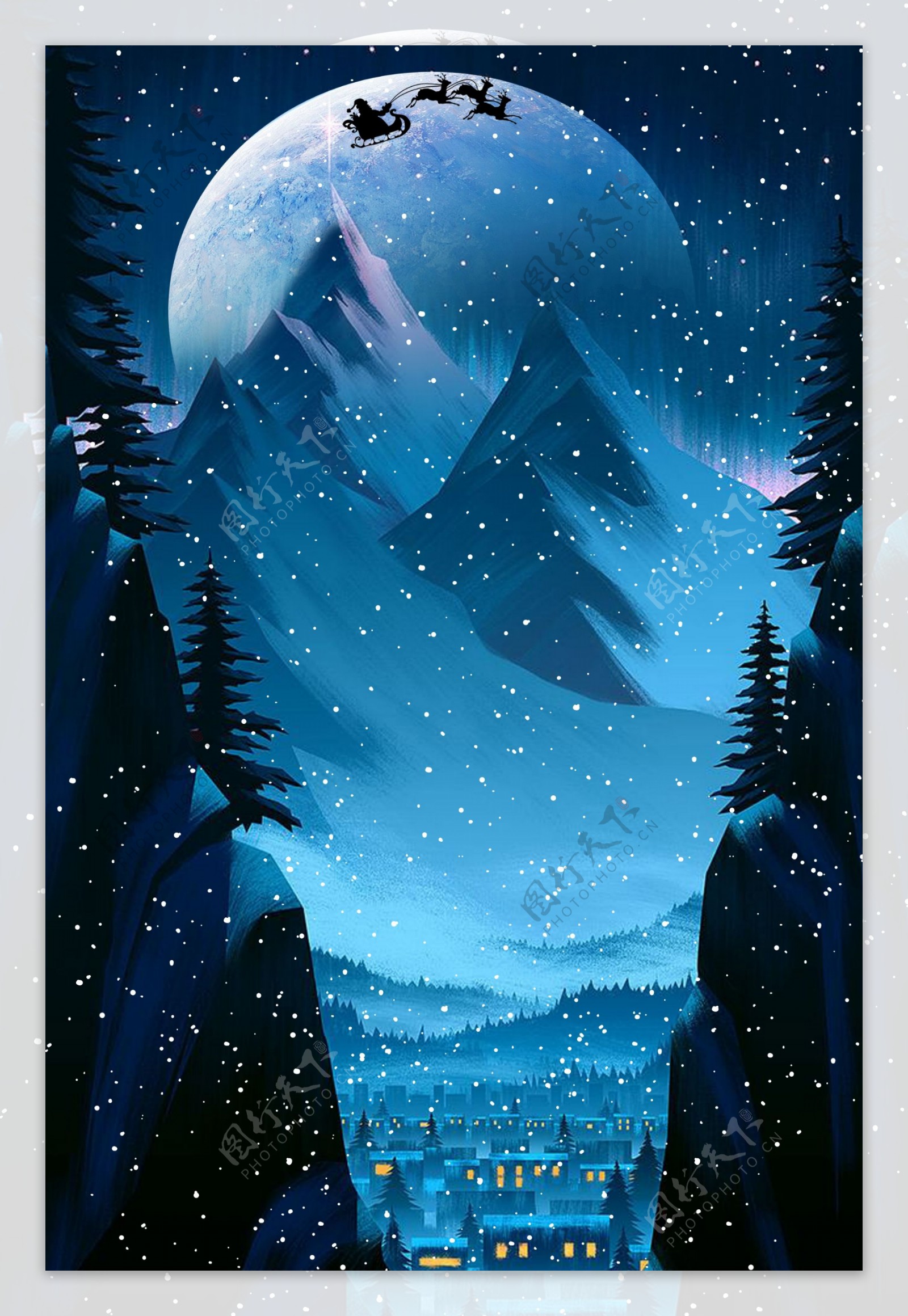 冬季夜晚星空海报背景设计