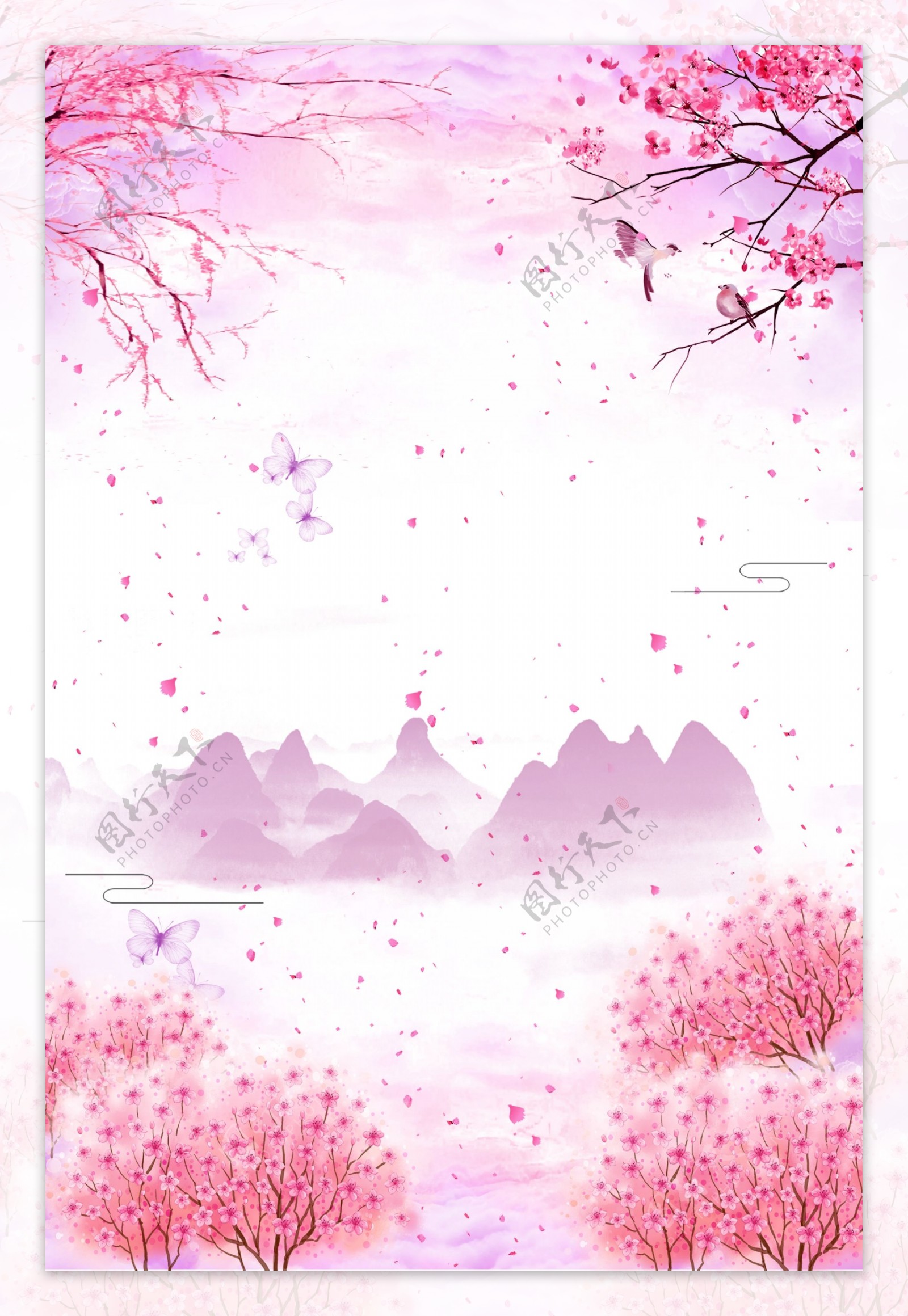 简约粉色日本旅游海报背景模板