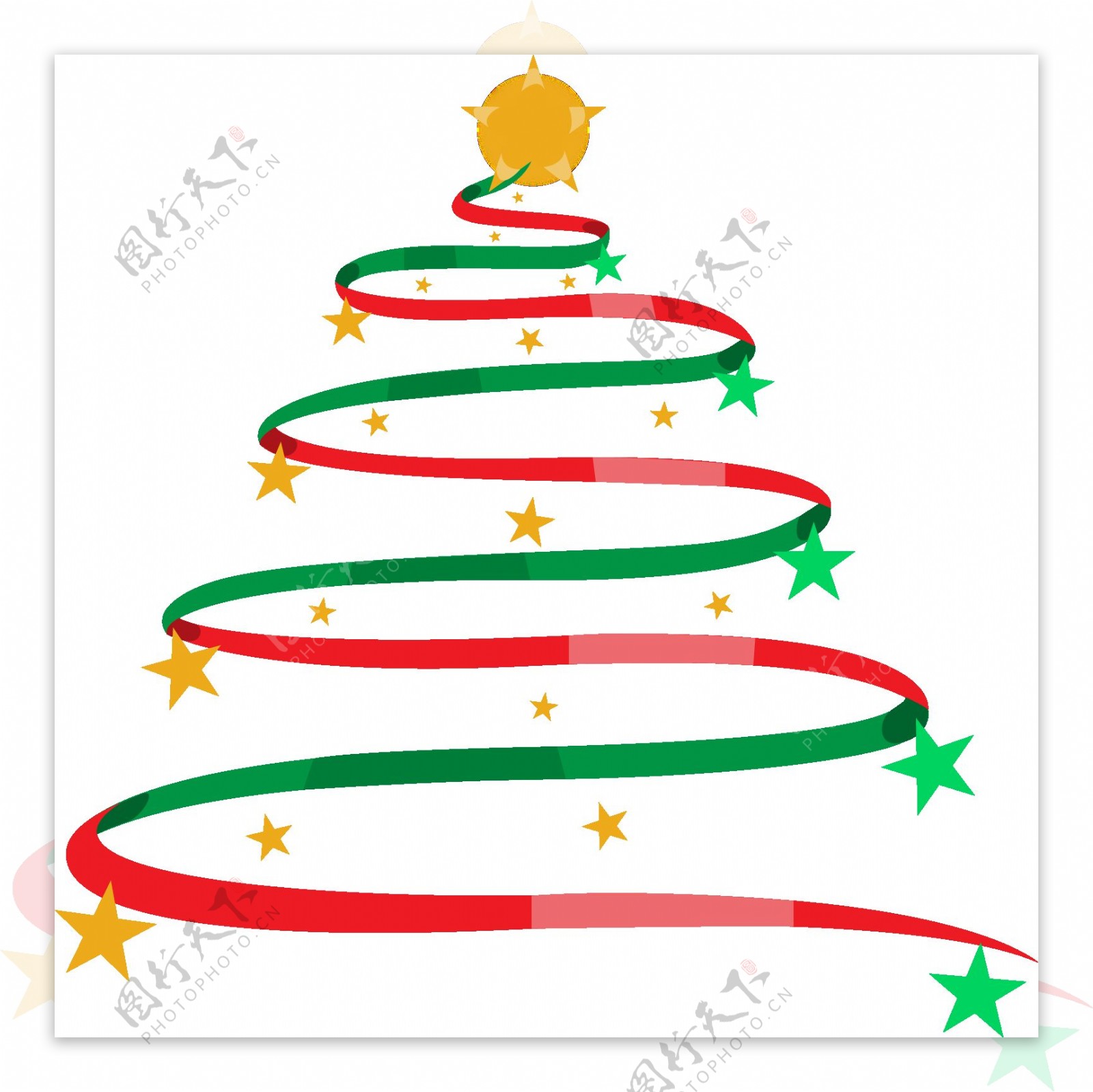彩色抽象星星飘带圣诞树元素