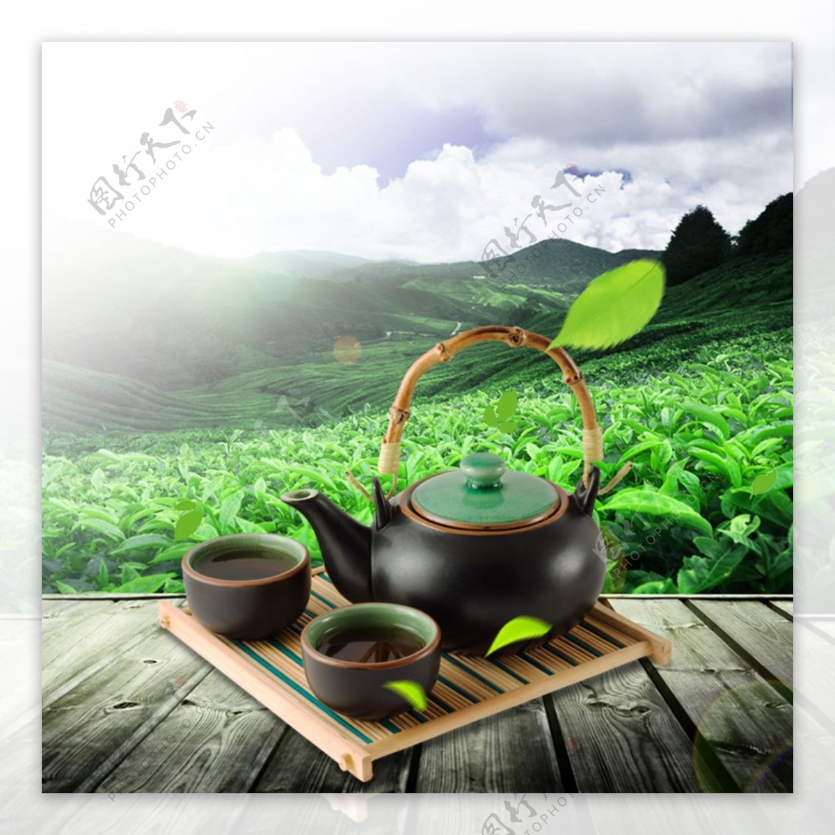 绿色清新茶文化主图背景设计