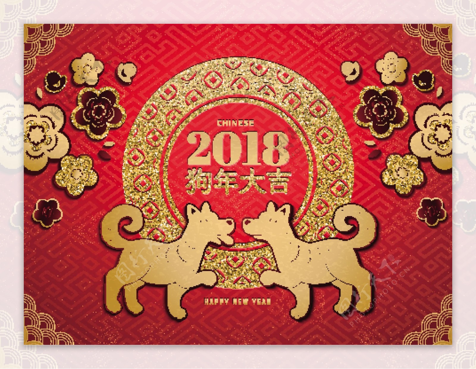 中国风2018狗年红色祥云狗狗元素海报