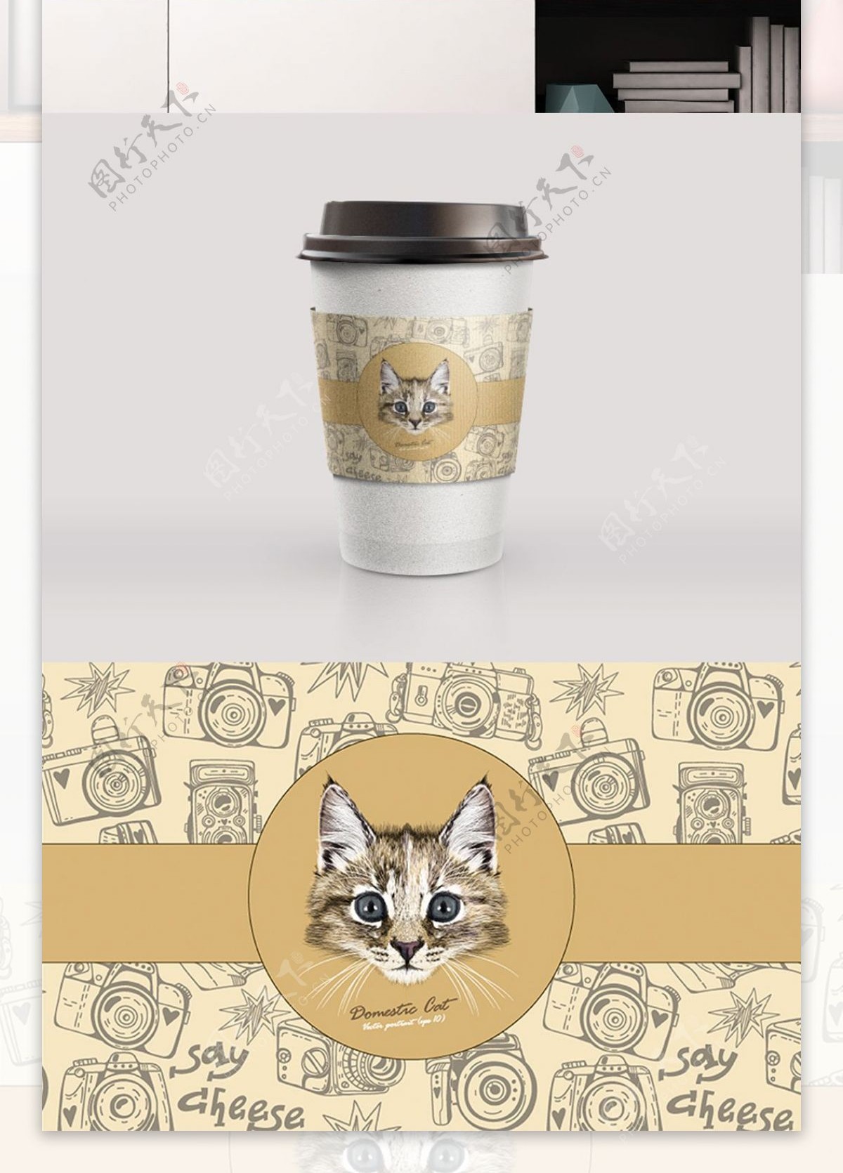 可爱手绘猫咪简约风格杯套模板设计