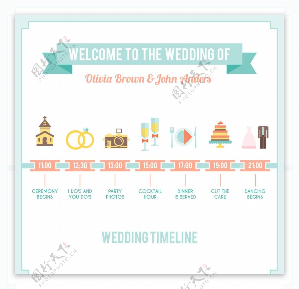 可爱的婚礼信息图表