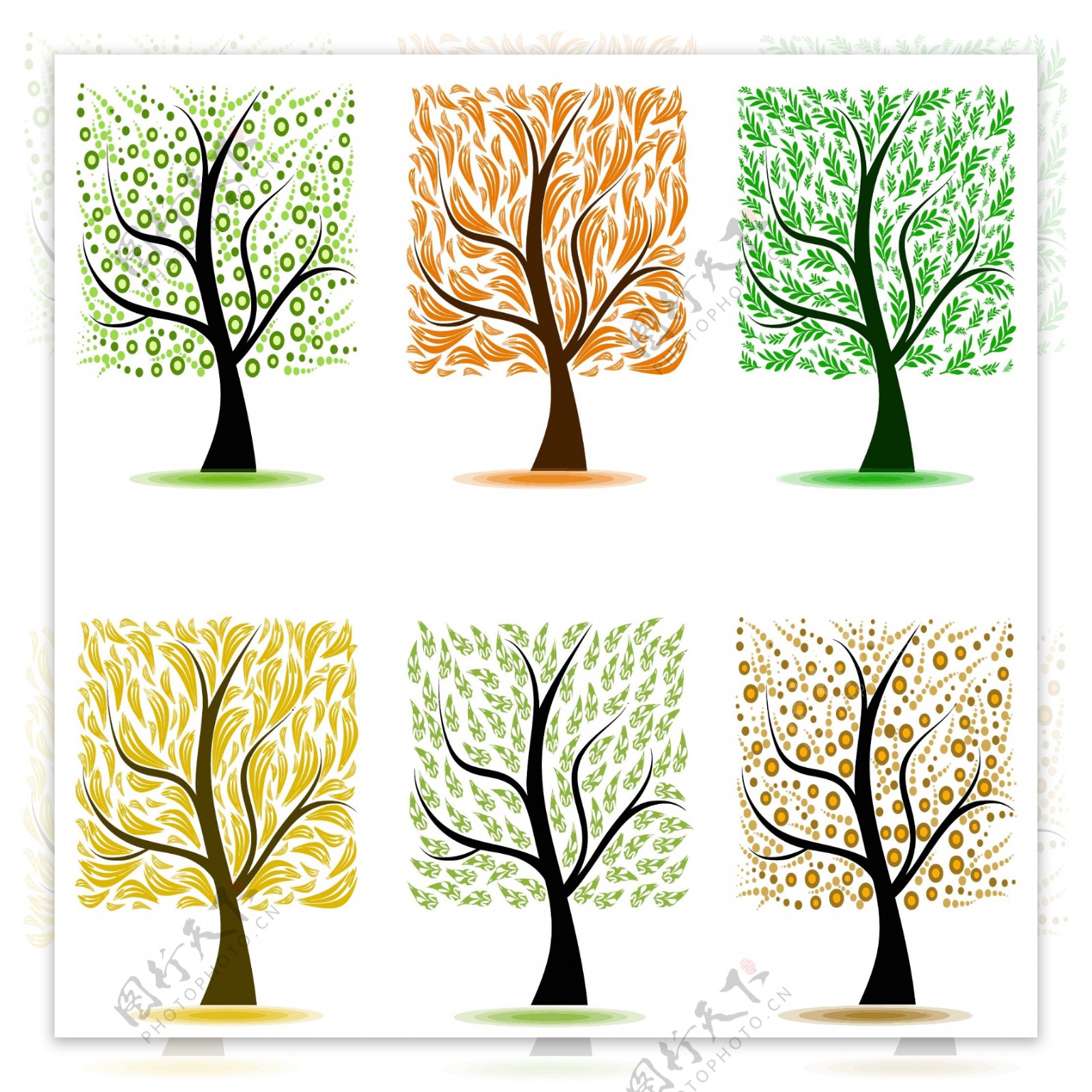 彩色的树AI矢量元素