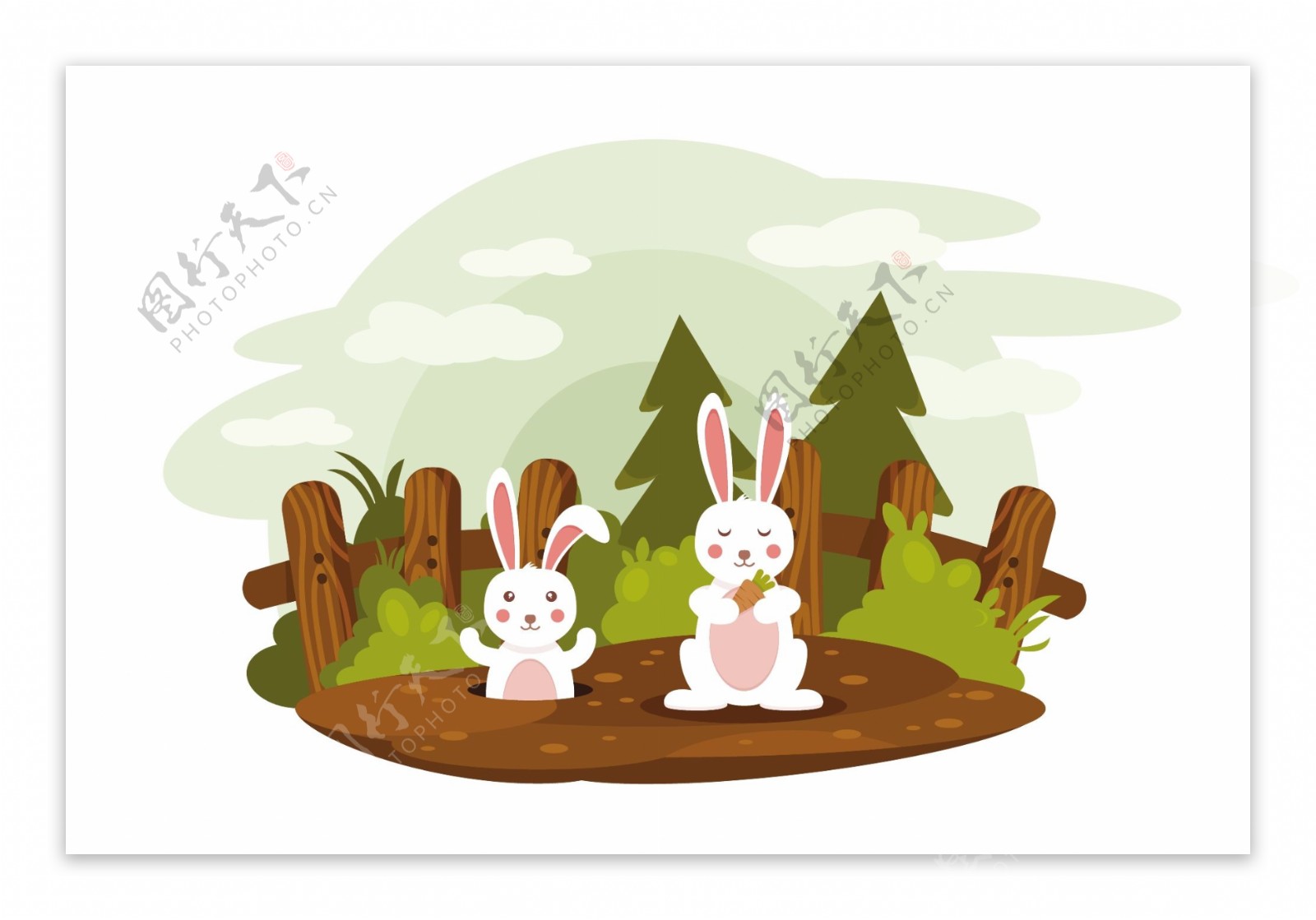手绘可爱兔子卡通插画