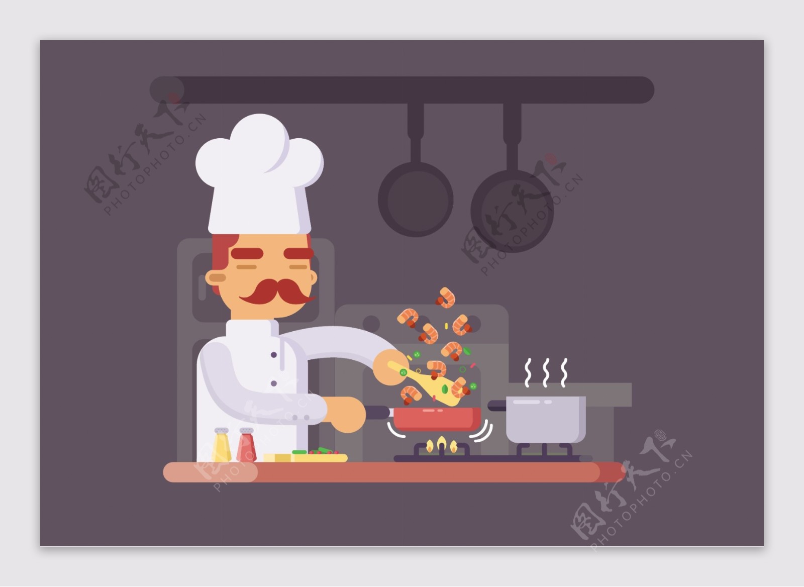 可爱扁平厨师烹饪插画