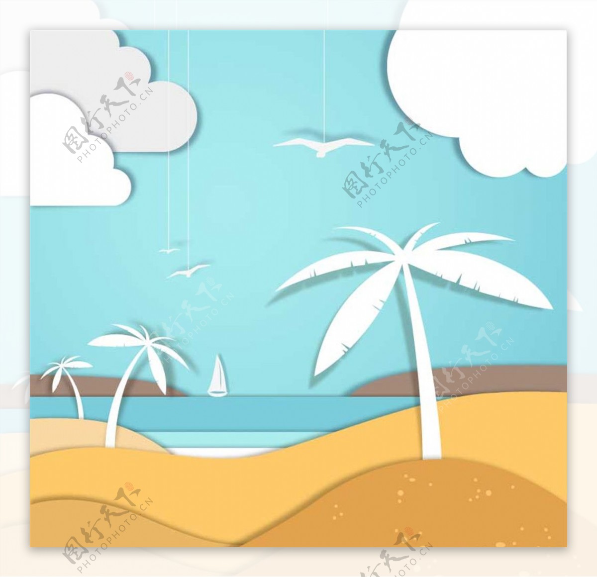 卡通沙滩椰子树剪贴画