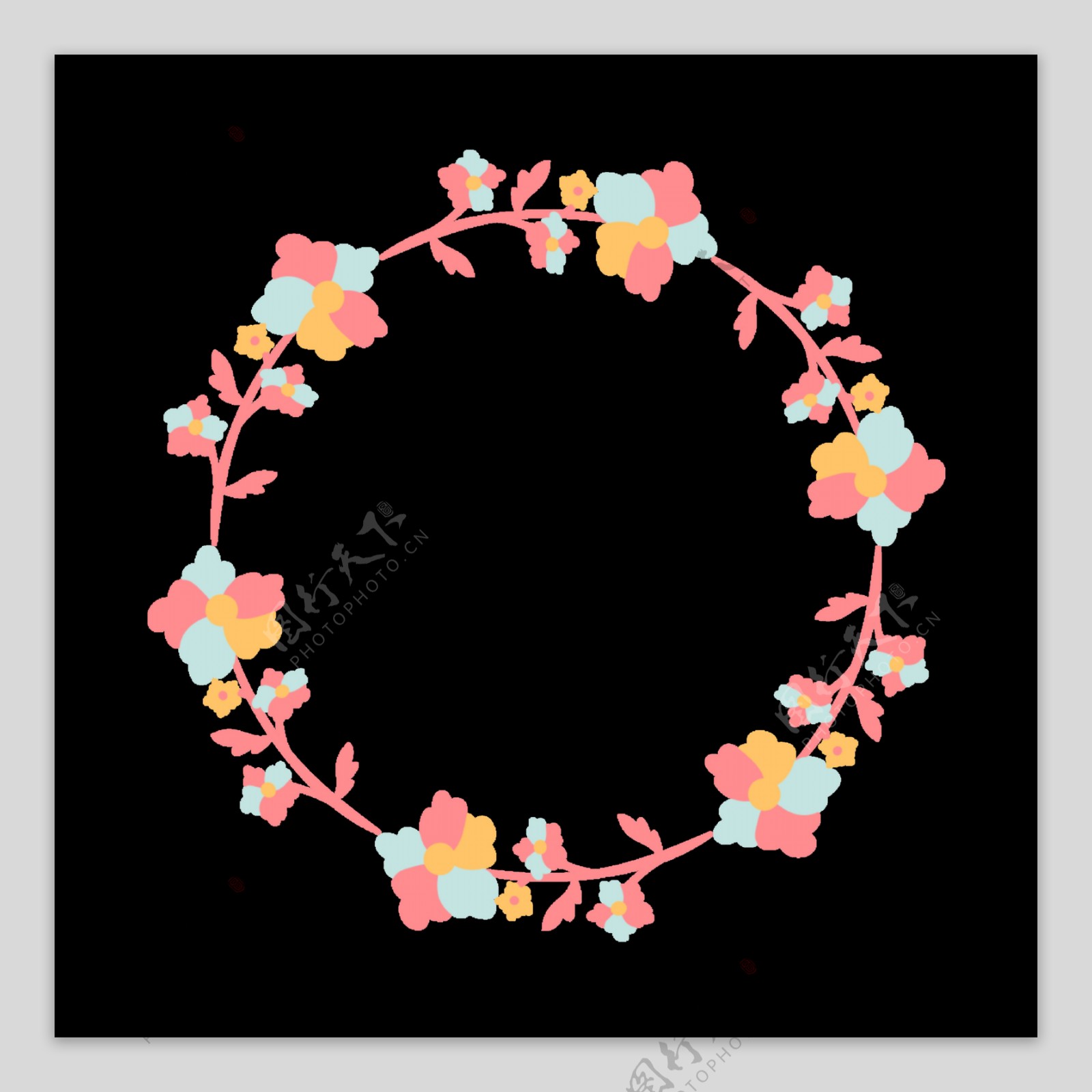 淡雅粉色花朵手绘花环装饰元素