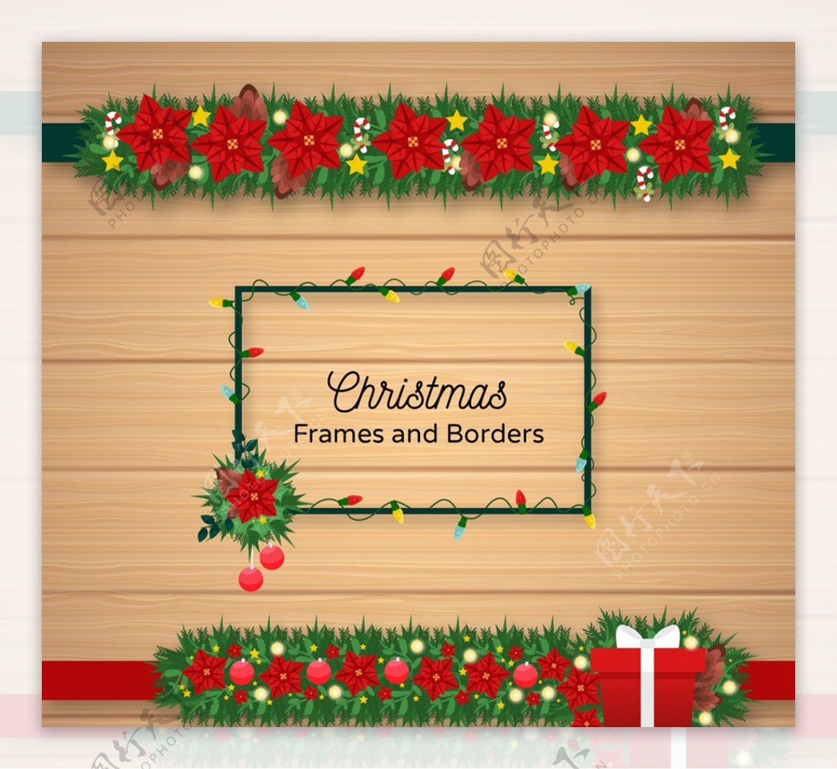 3款精美圣诞节框架和花边矢量图