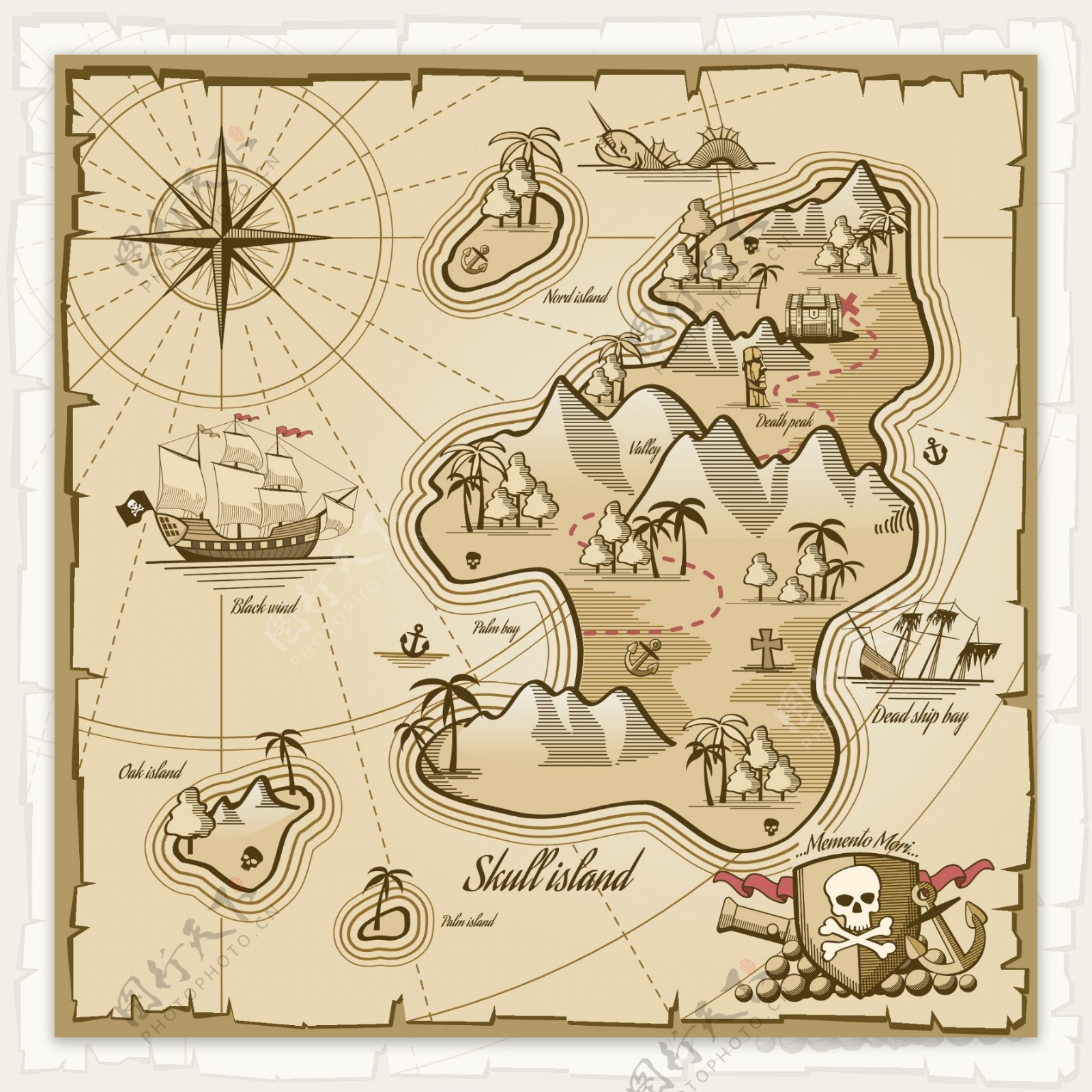 古老创意海盗地图插画