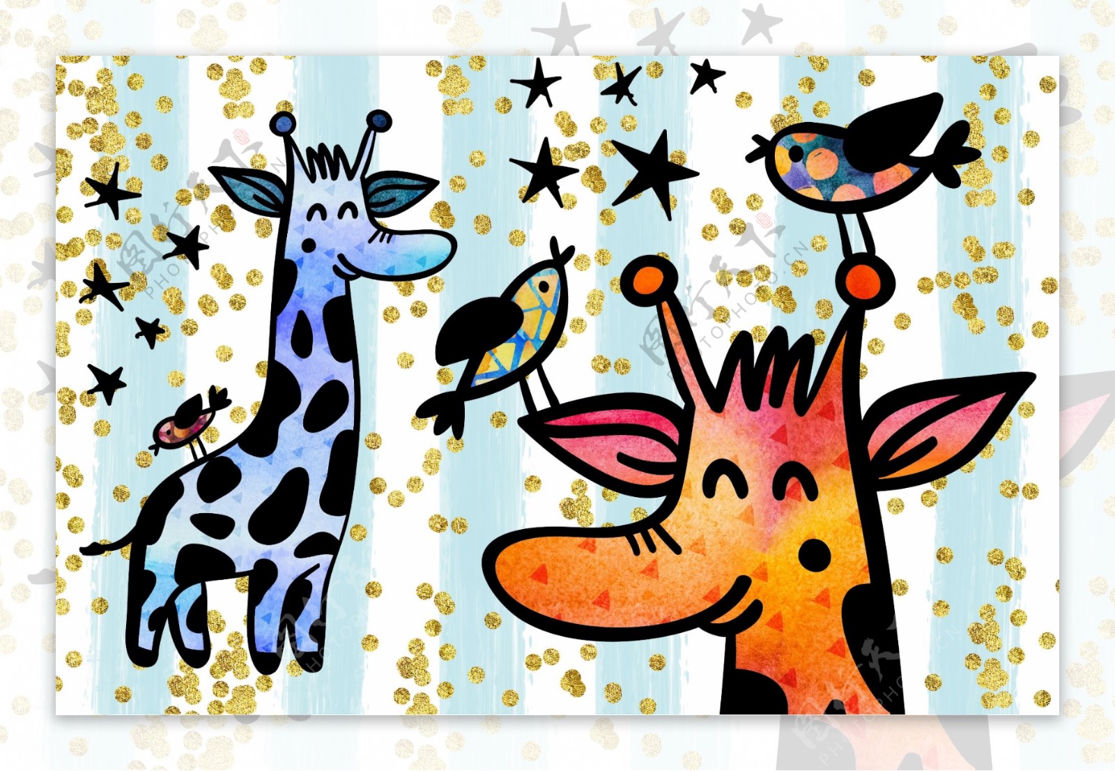 色彩缤纷鲜艳的长颈鹿海报设计psd模板