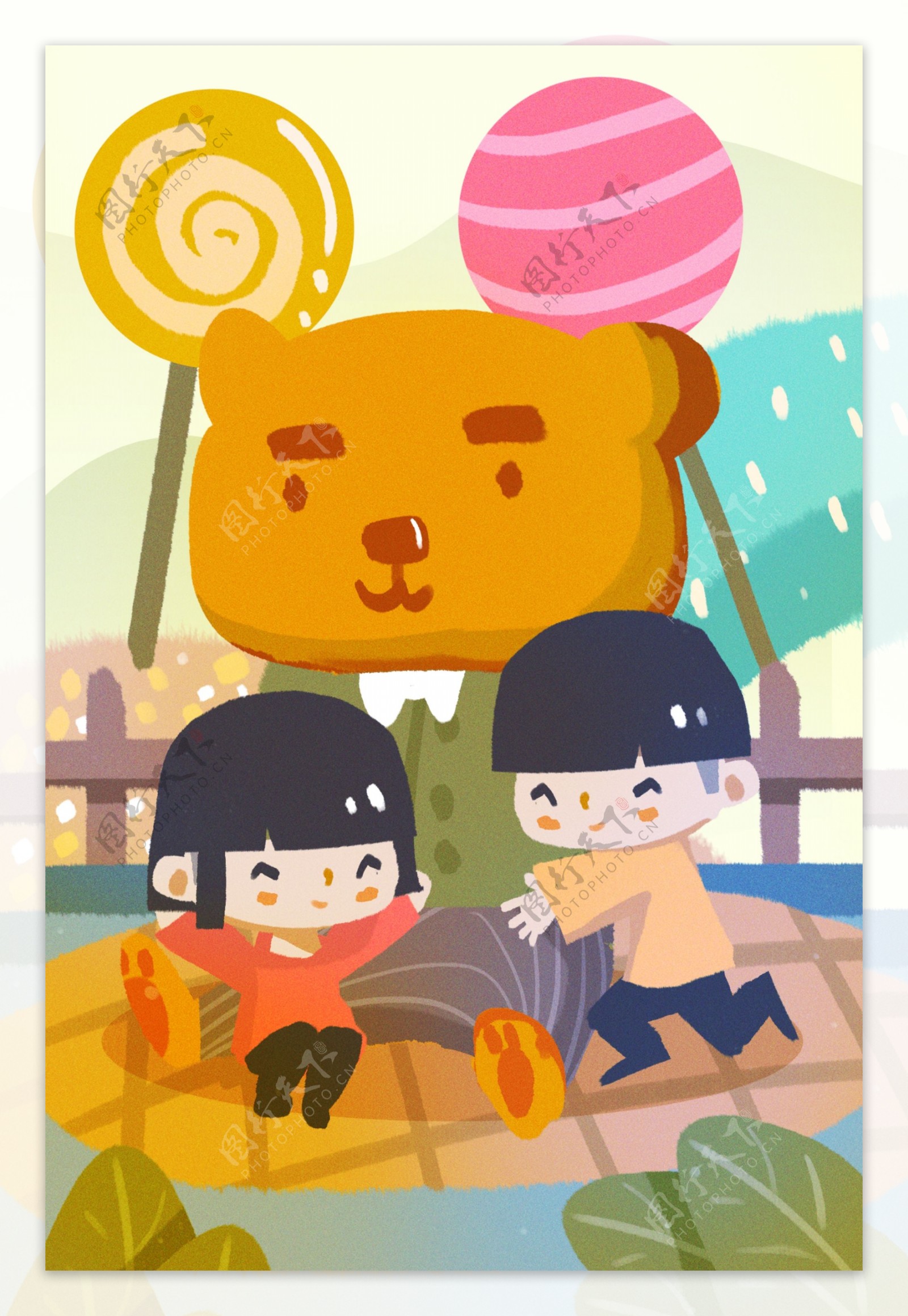 卡通小熊游戏儿童节背景图