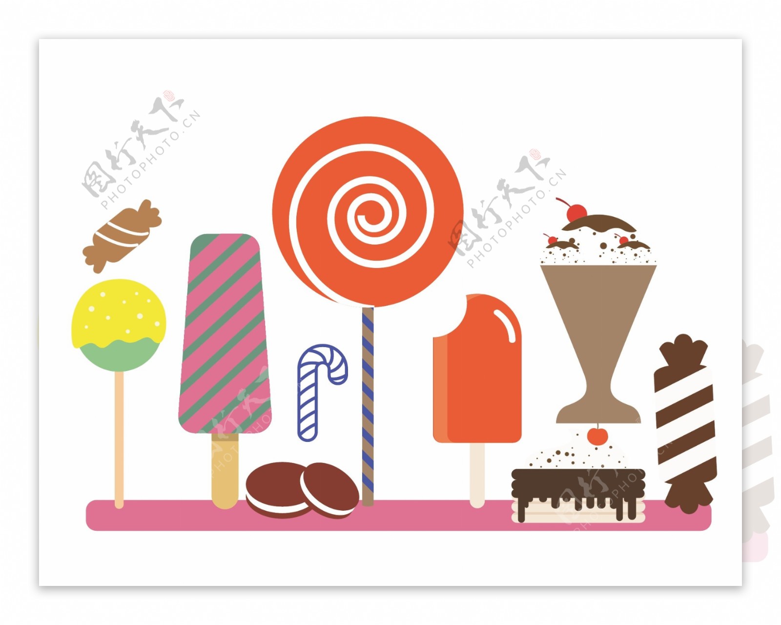 矢量彩色雪糕冰淇淋夏季元素